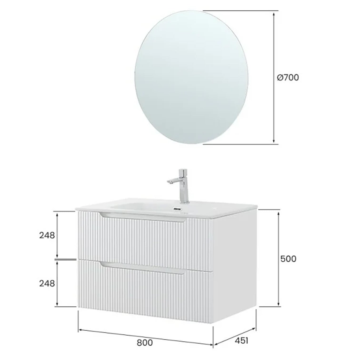 900291 - Composizione bagno sospesa Cubi&Co serie Cannes 80 cm con lavabo in ceramica e specchio tondo - Bianco Opaco 2