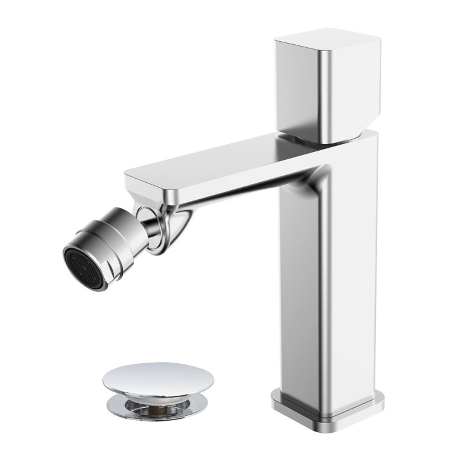 Kit miscelatore lavabo alto + bidet RubiFlux serie Lilium Modello Grey con piletta clic-clac - Nickel spazzolato 3