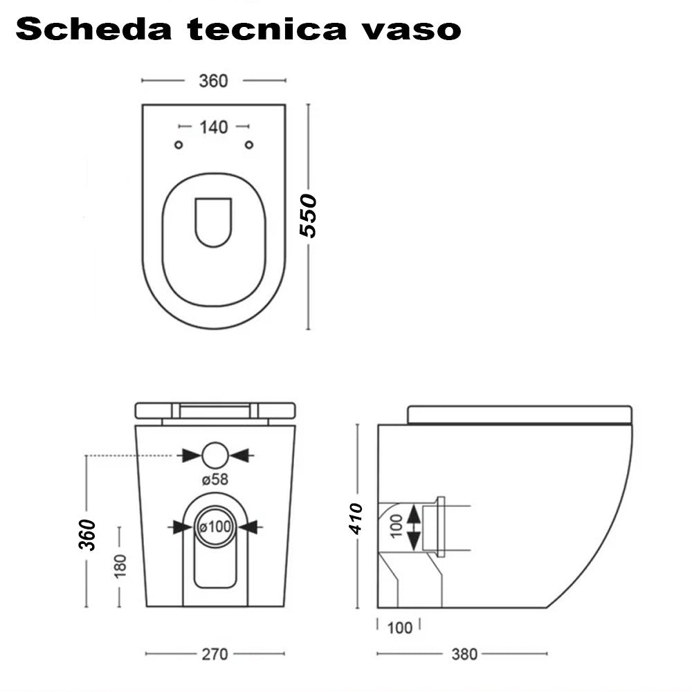 Set Sanitari Filomuro Wc con Scarico Tornado + Bidet Bathcore + Copriwater Serie LineaM Ceramica - Grigio Scuro Opaco 3