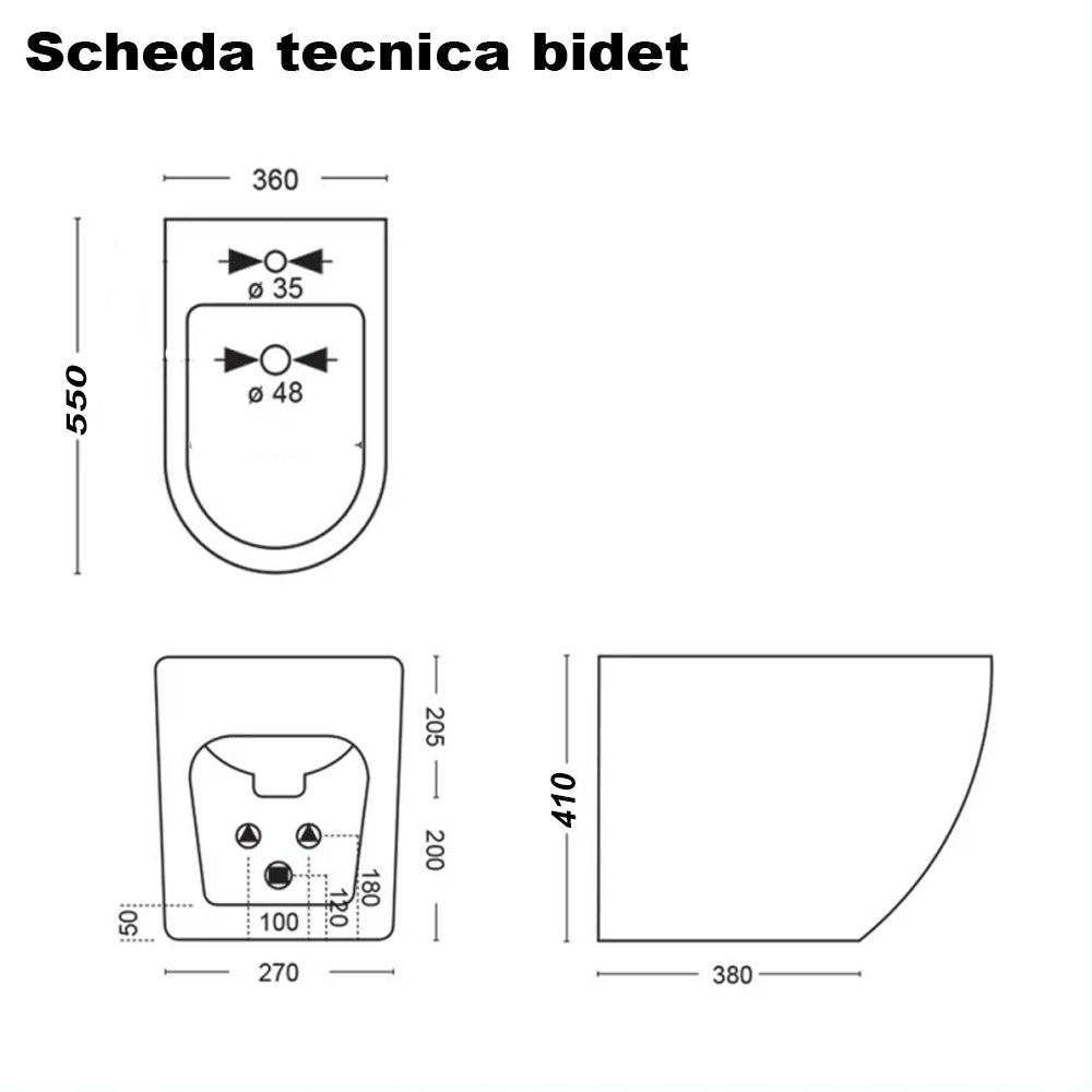 Set Sanitari Filomuro Wc con Scarico Tornado + Bidet Bathcore + Copriwater Serie LineaM Ceramica - Grigio Scuro Opaco 4