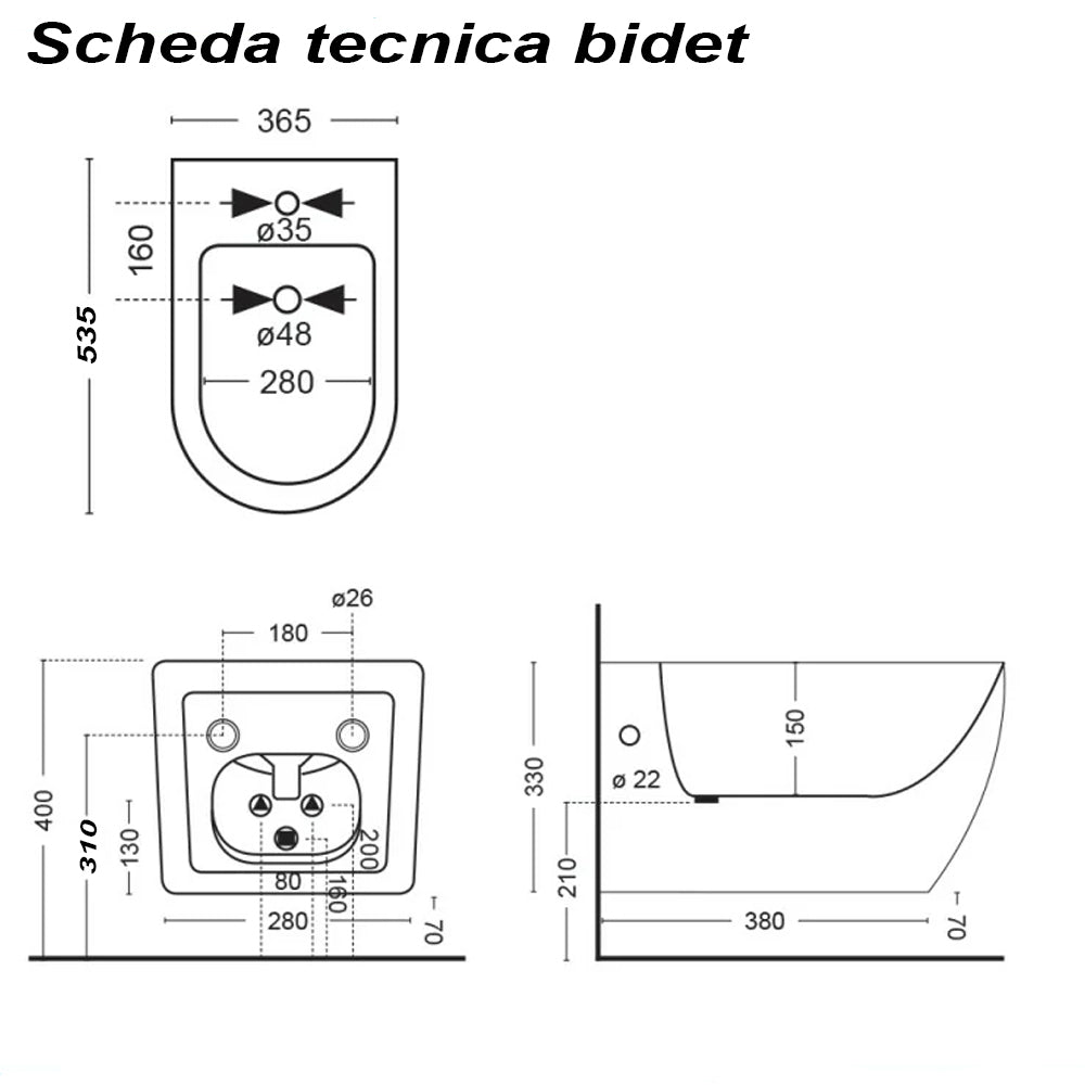 Coppia sanitari sospesi Vaso rimless e bidet serie LineaM Bathcore -Marmorizzato nero 2