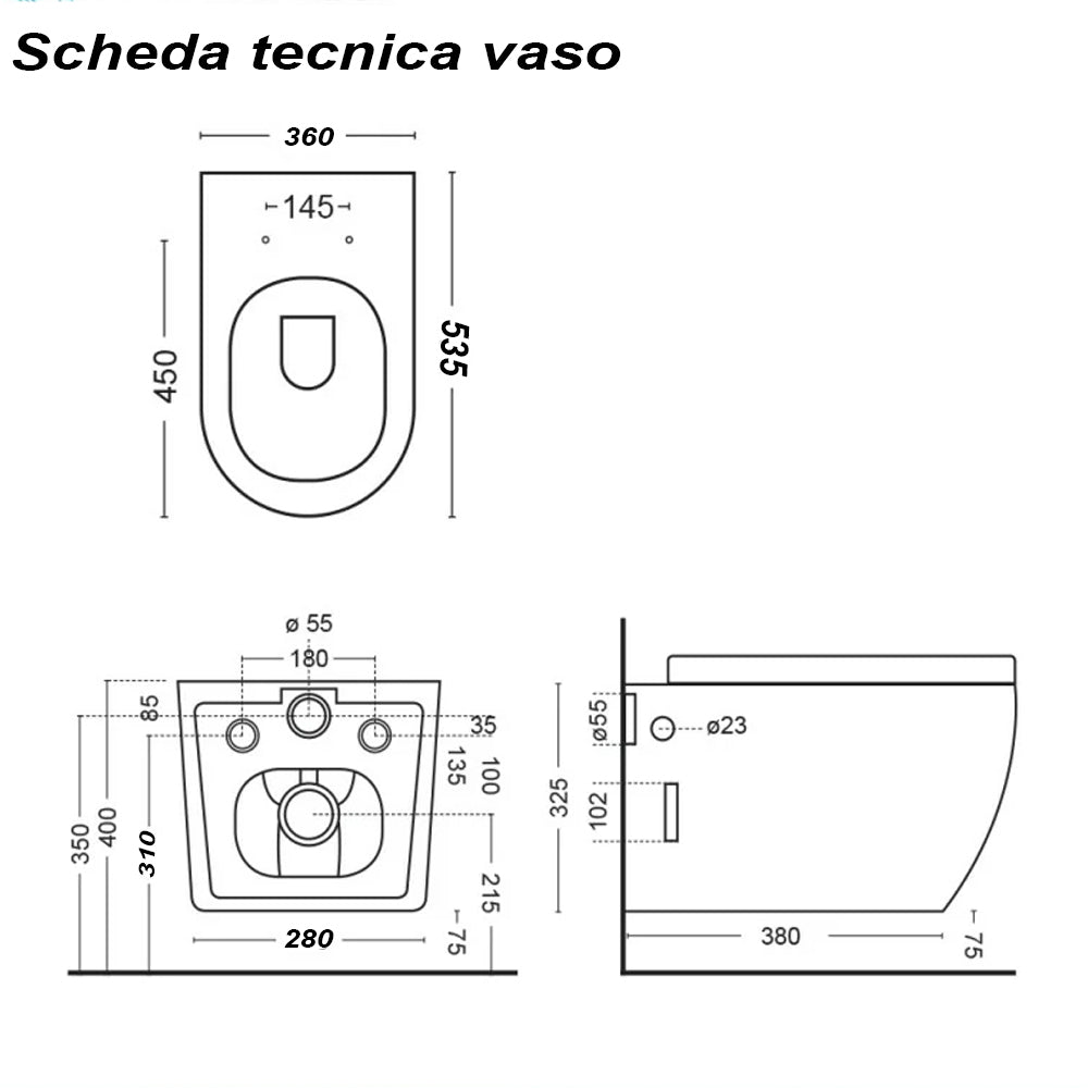 Coppia sanitari sospesi Vaso rimless e bidet serie LineaM Bathcore -Marmorizzato bianco 3