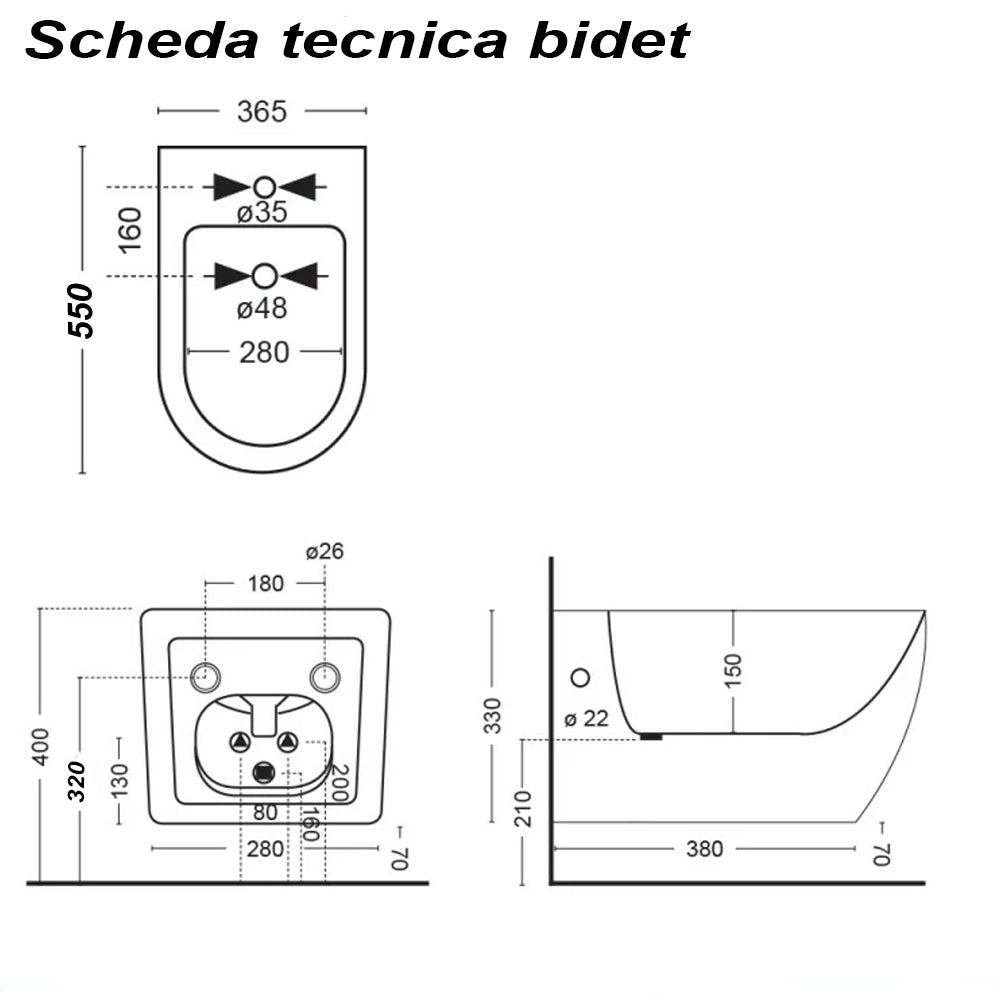 Set sanitari sospesi Vaso rimless + bidet + Copriwater flat soft close Serie LineaM Bathcore Ceramica - Nero Opaco 3
