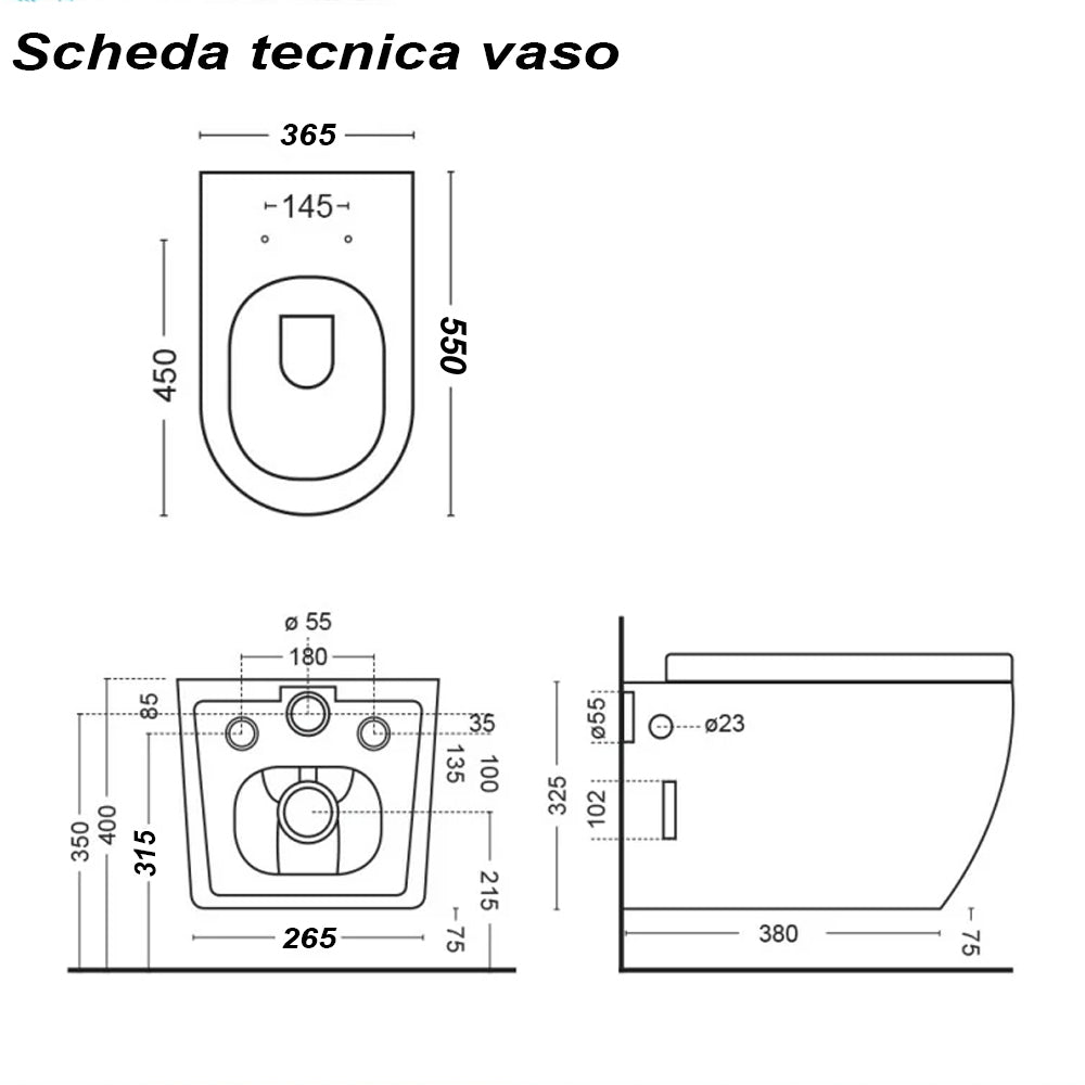 Set sanitari sospesi Vaso rimless + bidet + Copriwater flat soft close Serie LineaM Bathcore Ceramica - Nero Opaco 2