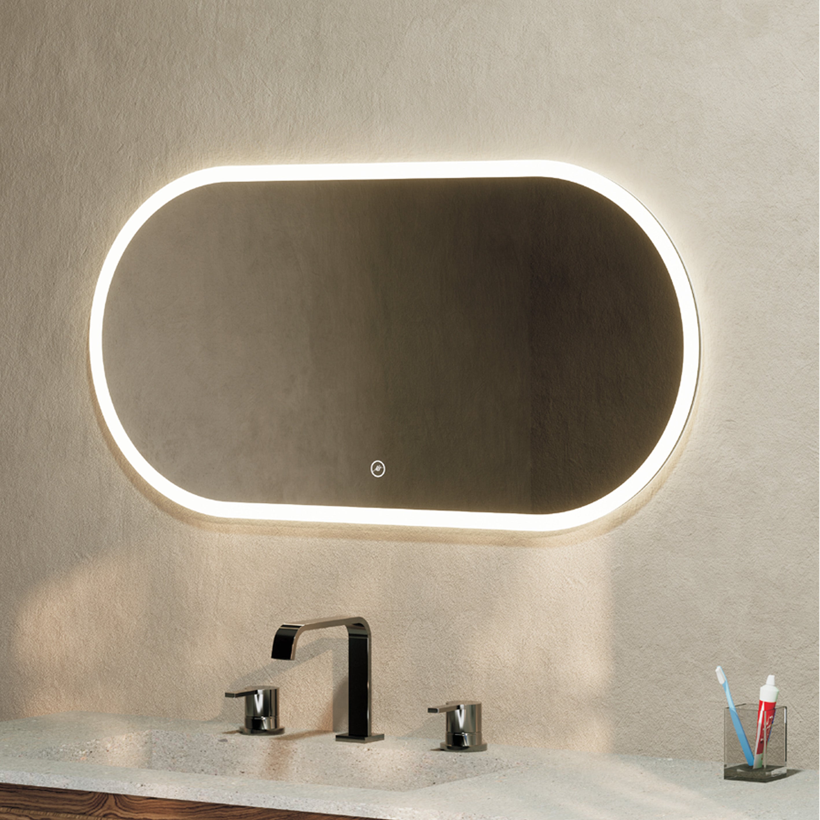 Specchio ovale doppia illuminazione Eterea 80x40 con antifog e 3 tonalità di luce by CeramicStore | Lo specialista del tuo bagno