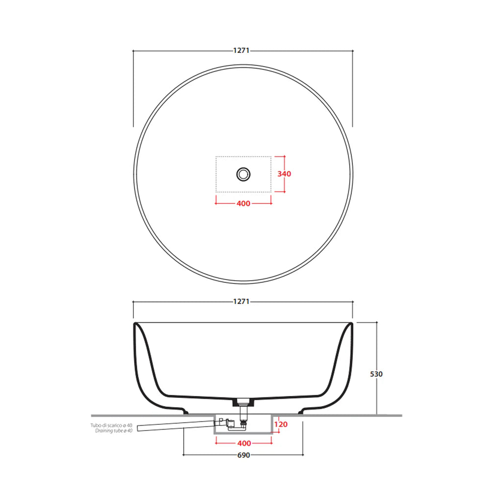 Vasca tonda Koi Diam.127 cm free-standing in Livingtec® - Bianco opaco 3