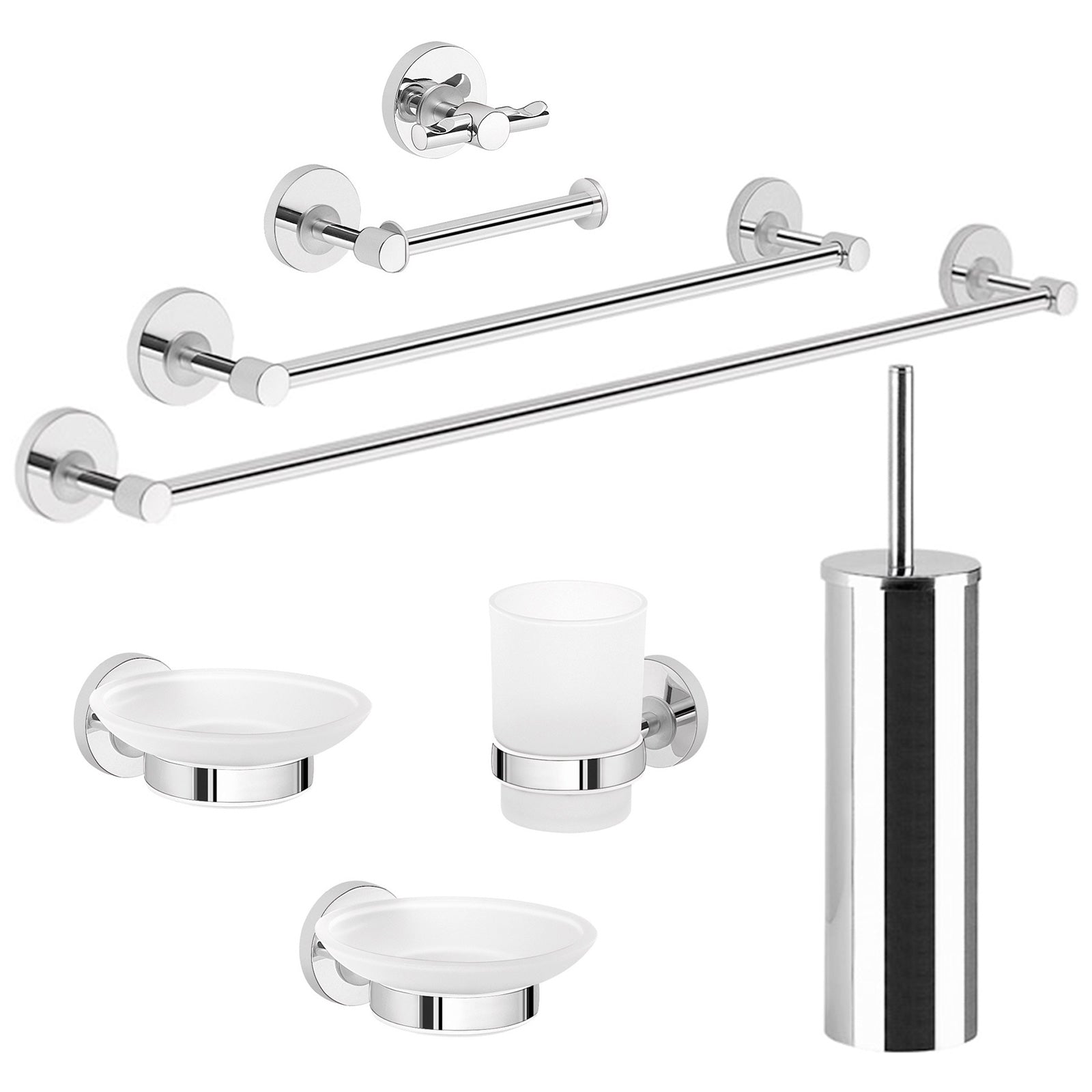 Set completo 8 pezzi Gedy Ficus metallo cromato lucido e contenitori in vetro satinato by CeramicStore | Lo specialista del tuo bagno