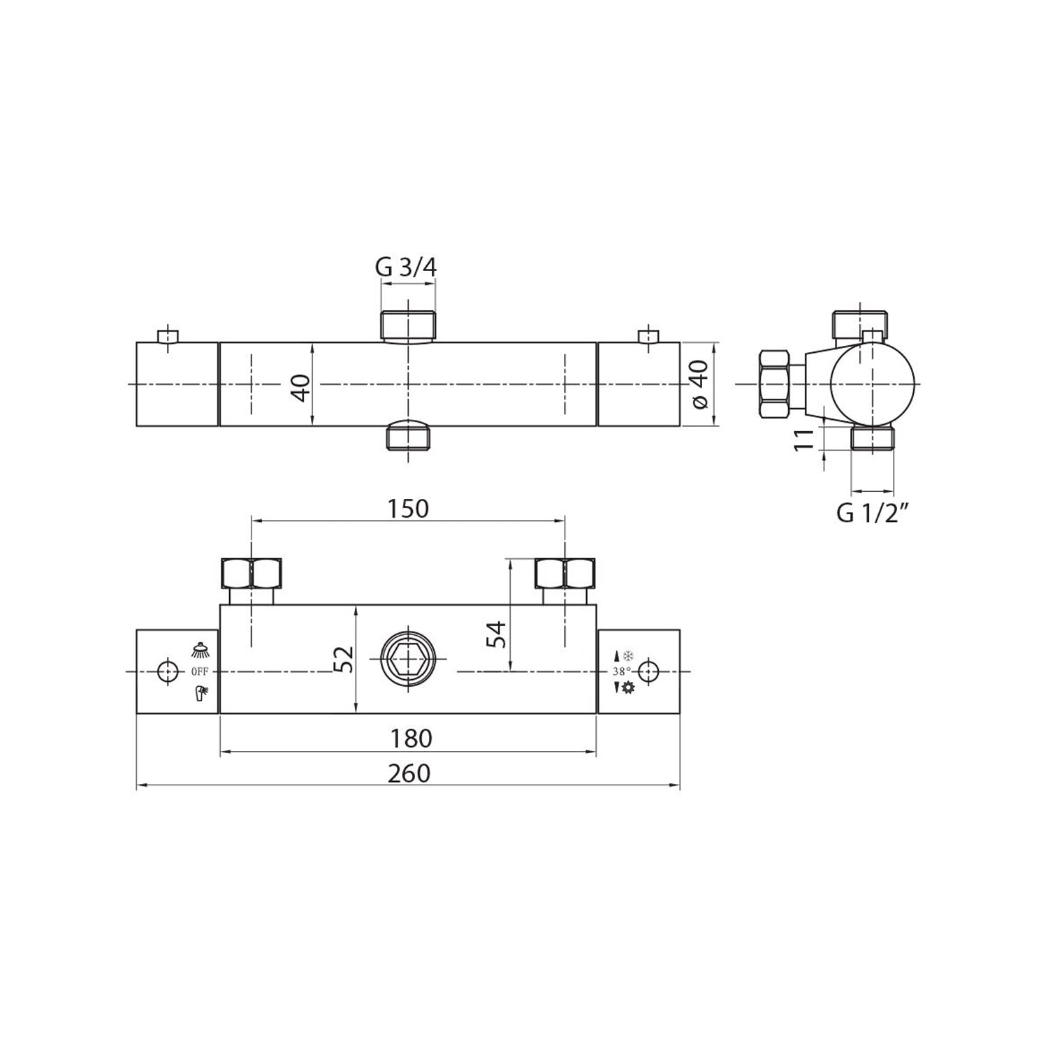  Termostatico doccia esterno con deviatore cromo nero by CeramicStore | Lo specialista del tuo bagno