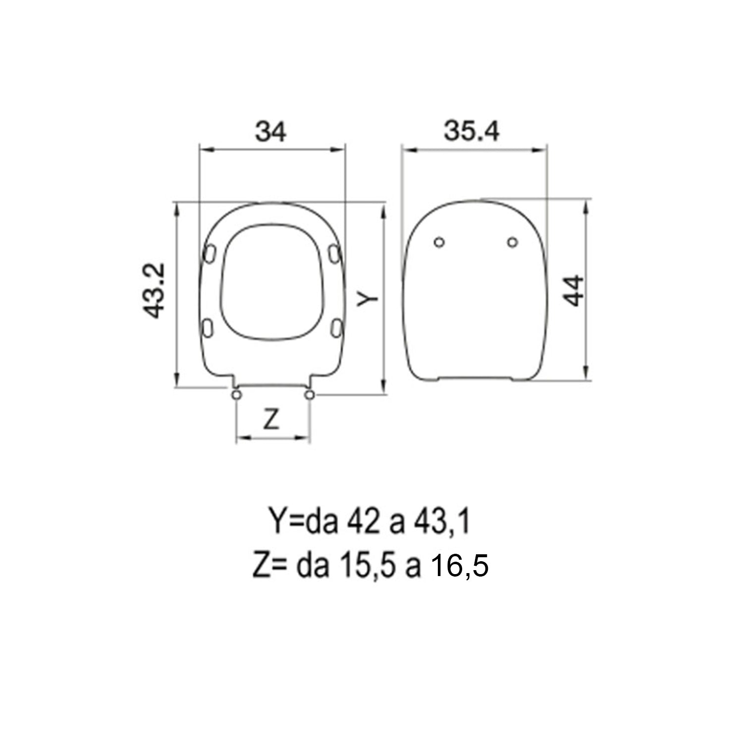  Sedile wc in termoindurente per GSI vaso serie X2  cm cerniere regolabili