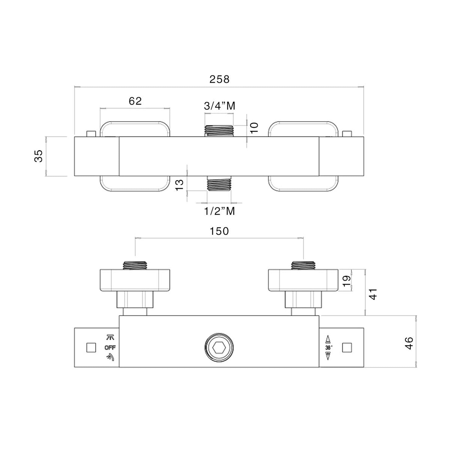  Termostatico doccia esterno quadro con deviatore oro by CeramicStore | Lo specialista del tuo bagno