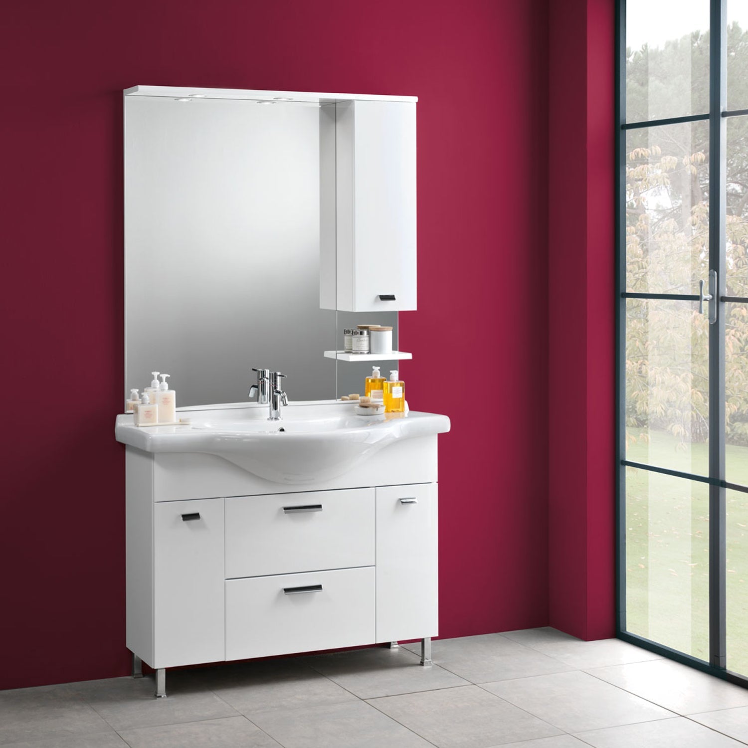 Mobile bagno a terra modello Rimini04 cm 105x195x50 laccato lucido bianco by CeramicStore | Lo specialista del tuo bagno
