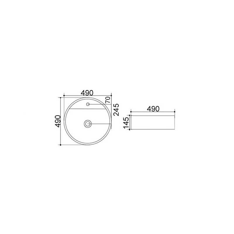  Lavabo d'appoggio tondo ceramica bianca diametro 49 cm con troppo pieno