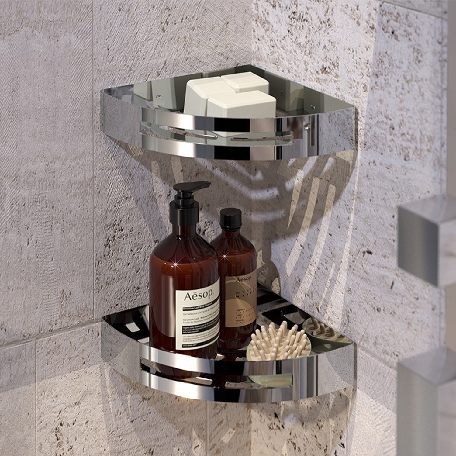  Portaoggetti doccia angolare Nerva di Gedy in Acciaio Inox - Lucido by CeramicStore | Lo specialista del tuo bagno