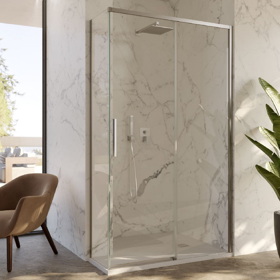 Box Doccia ad angolo 90x90 con lato fisso e porta scorrevole in cristallo 6 mm e profilo Cromo brillante Versione Destra by CeramicStore | Lo specialista del tuo bagno