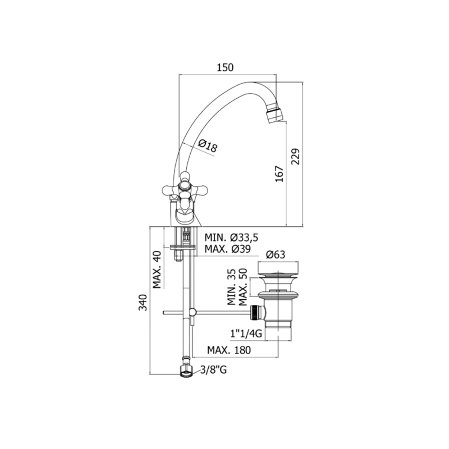  Monoforo lavabo con canna orientabile e scarico automatico Paffoni serie Iris - Ramato by CeramicStore | Lo specialista del tuo bagno