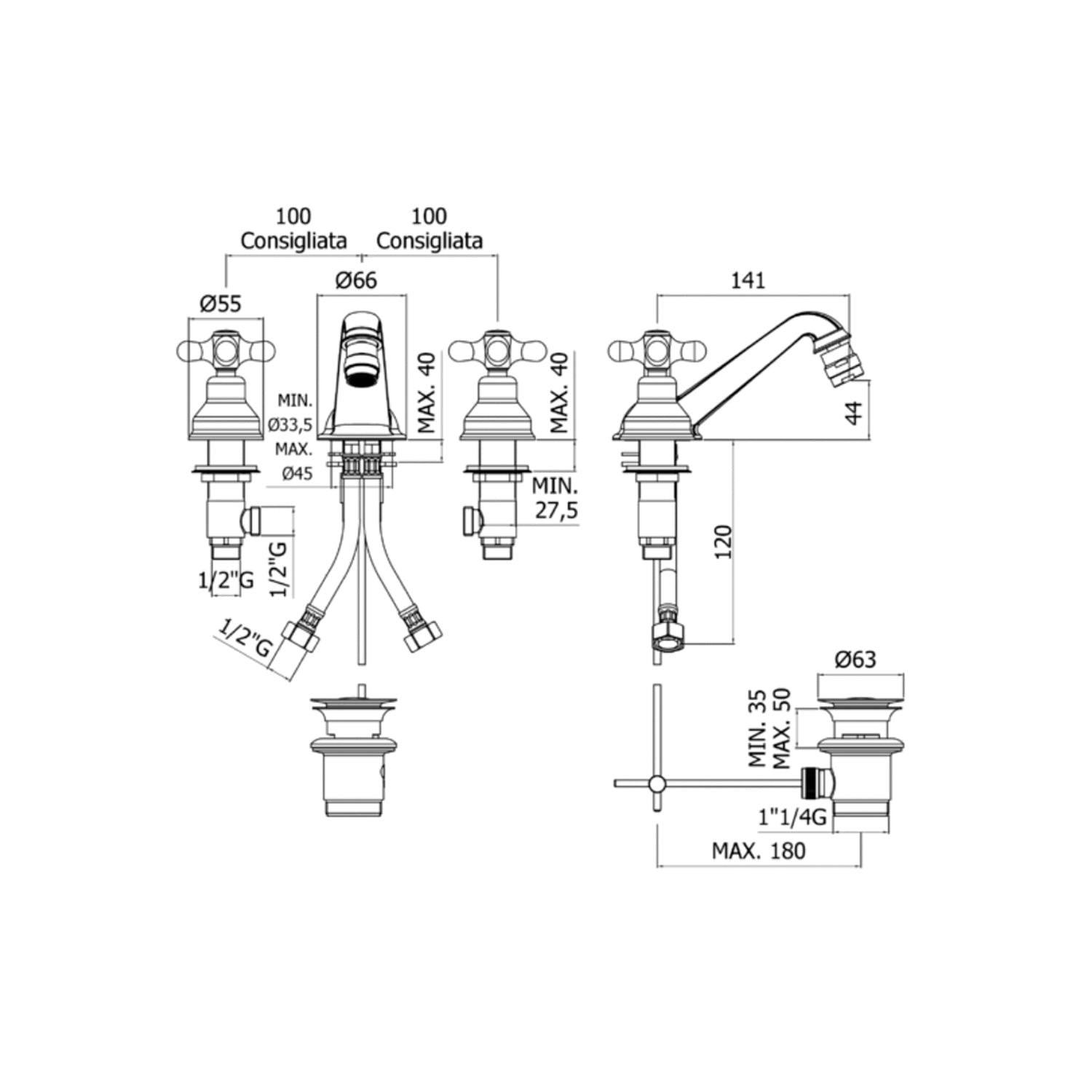  Batteria bidet con bocca fissa e scarico automatico Paffoni serie Iris - Ramato by CeramicStore | Lo specialista del tuo bagno