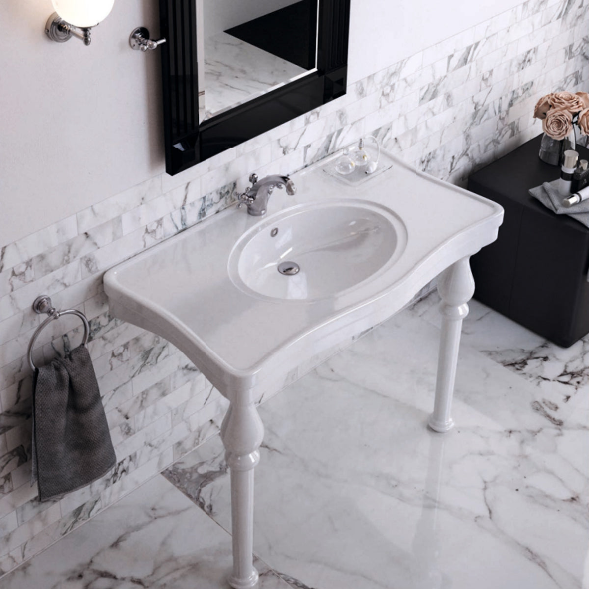Lavabo consolle RAK serie Washington con troppo pieno e foro rubinetto L 84 cm - Bianco 2
