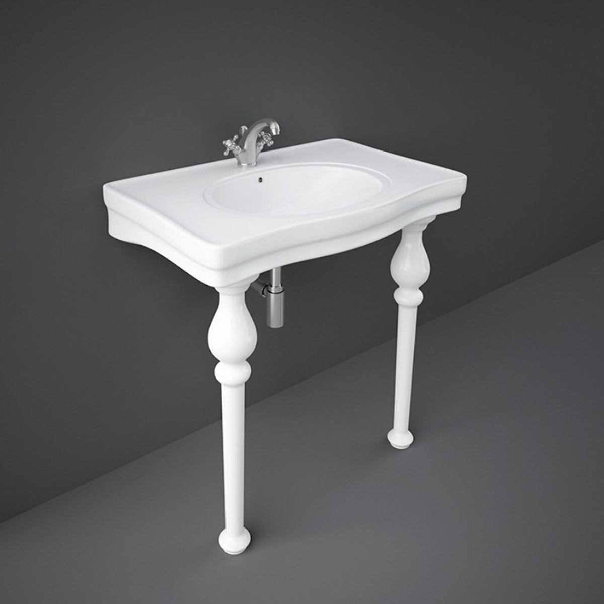 Lavabo consolle RAK serie Washington con troppo pieno e foro rubinetto L 84 cm - Bianco 4