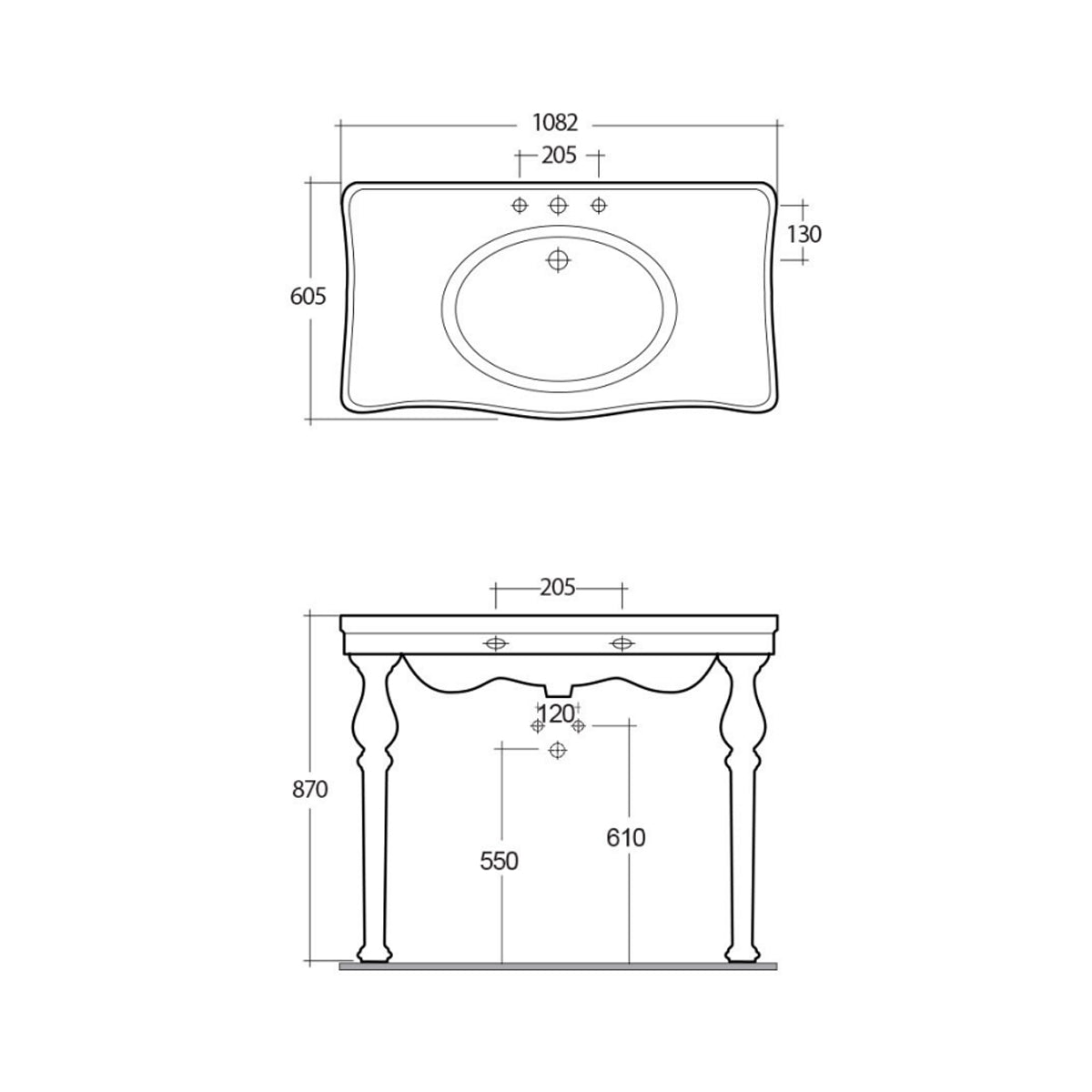 Lavabo consolle RAK serie Washington con troppo pieno e foro rubinetto L 108 cm - Bianco 3