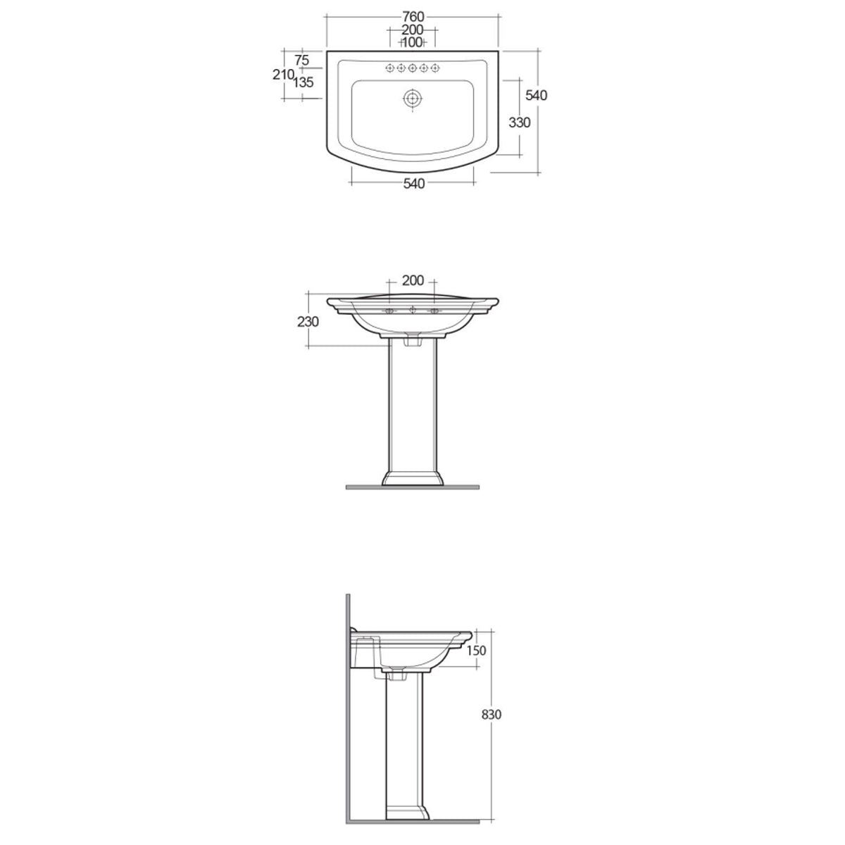 Lavabo RAK serie Washington con troppo pieno L. 75 cm - Bianco 3