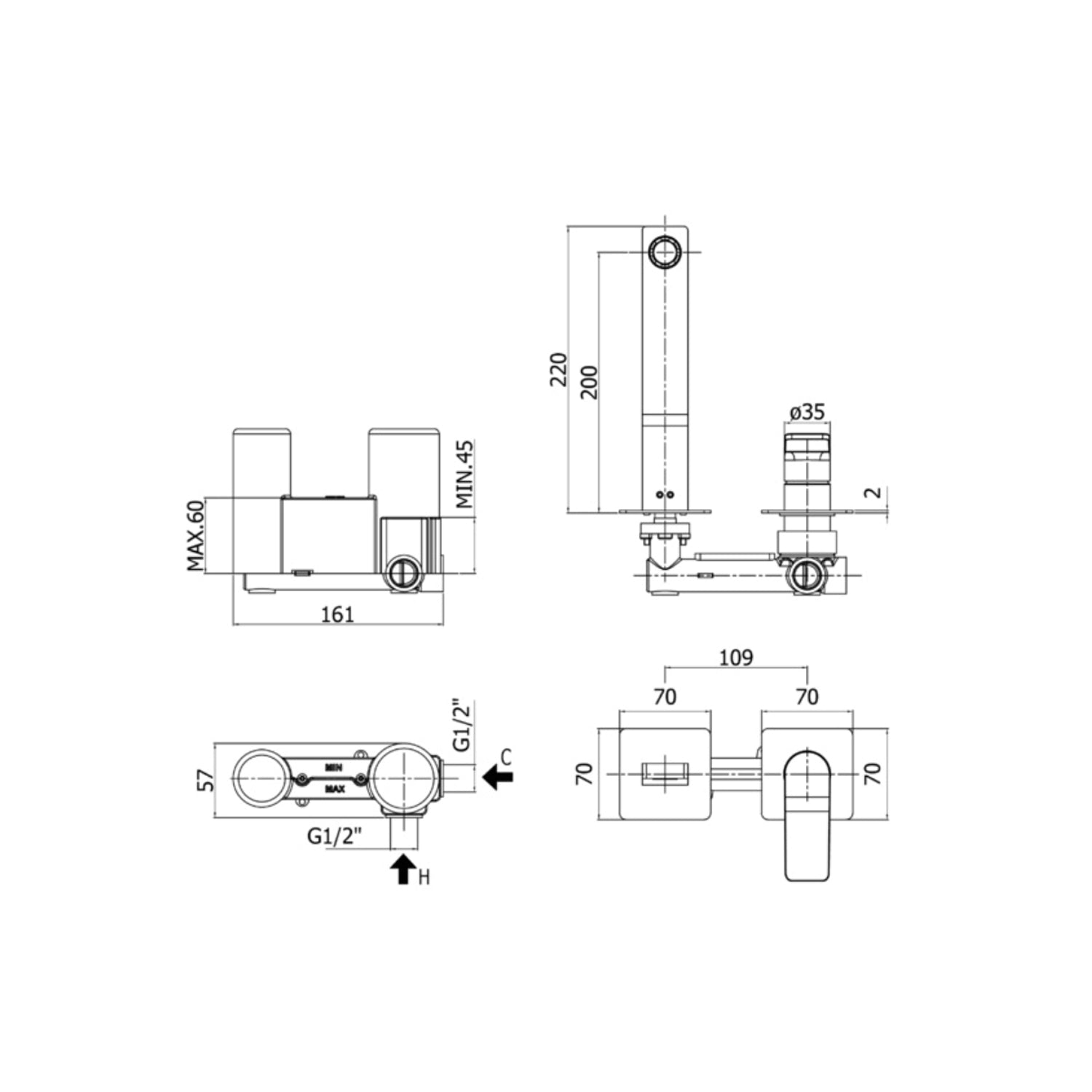 Miscelatore incasso lavabo Paffoni serie Tilt - l. 200 mm - Cromato 2
