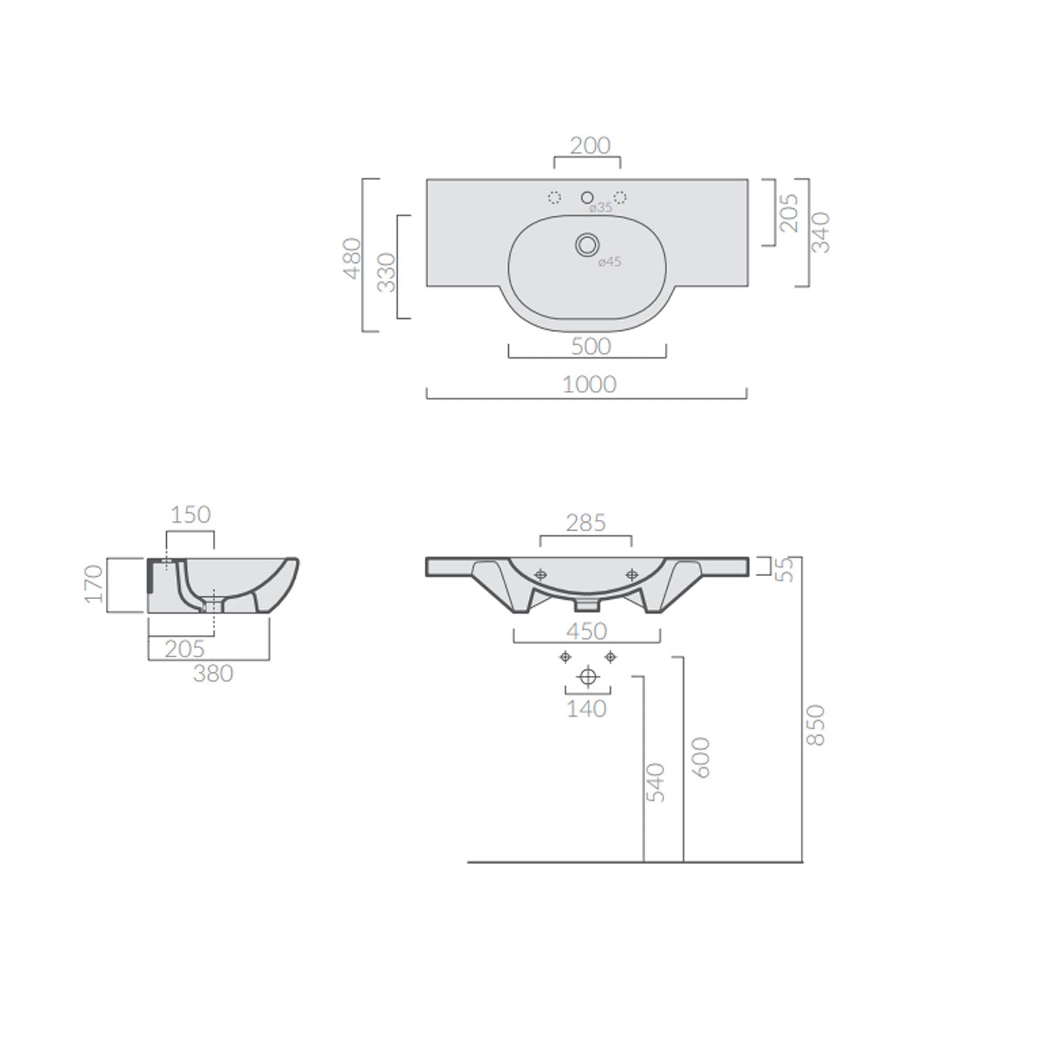  Lavabo sospeso in ceramica serie M2 di Ceramica Galassia - Bianco lucido 100cm by CeramicStore | Lo specialista del tuo bagno