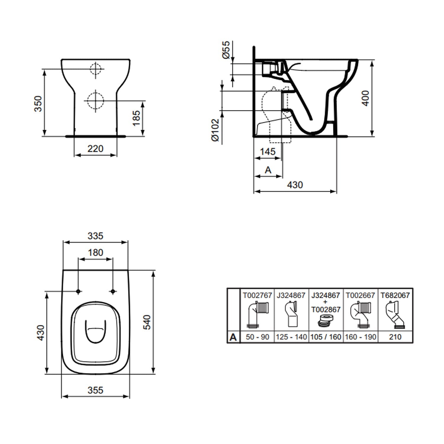 Vaso filomuro Ideal Standard i.life A 54x35,5 cm scarico traslato con sedile tradizionale 4