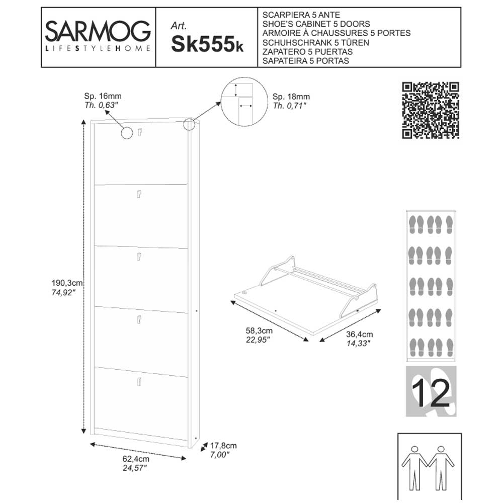  Elegante scarpiera a 5 ante con maniglia satinata finitura Bianco Fiammato by Sarmog by CeramicStore | Lo specialista del tuo bagno