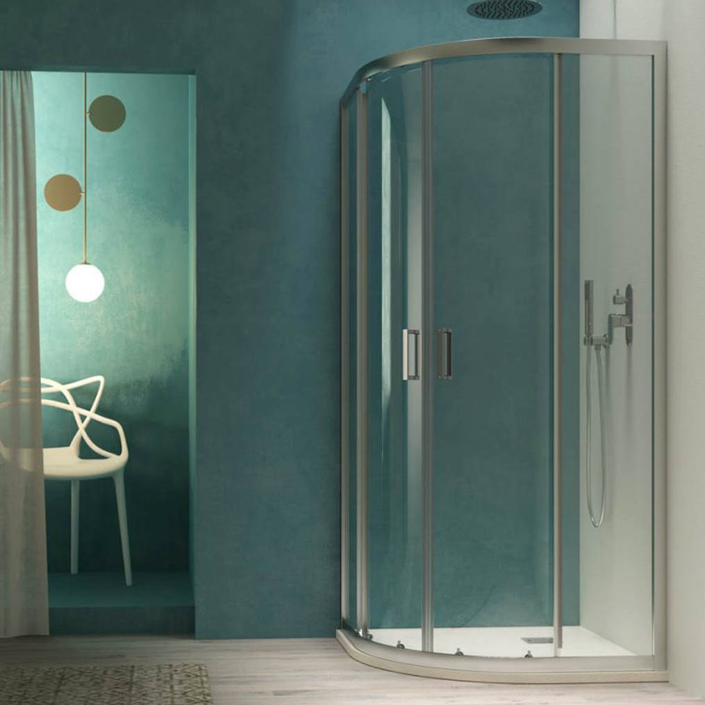 Box doccia semicircolare asimmetrico cm 90x70 Smart apertura scorrevole in cristallo temperato trasparente da 6 mm