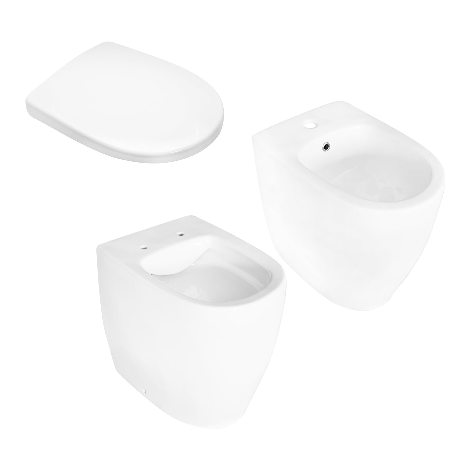 Coppia di sanitari filomuro Orchidea di Linpha Sanitary cm 36x53 bidet wc senza brida e copriwater