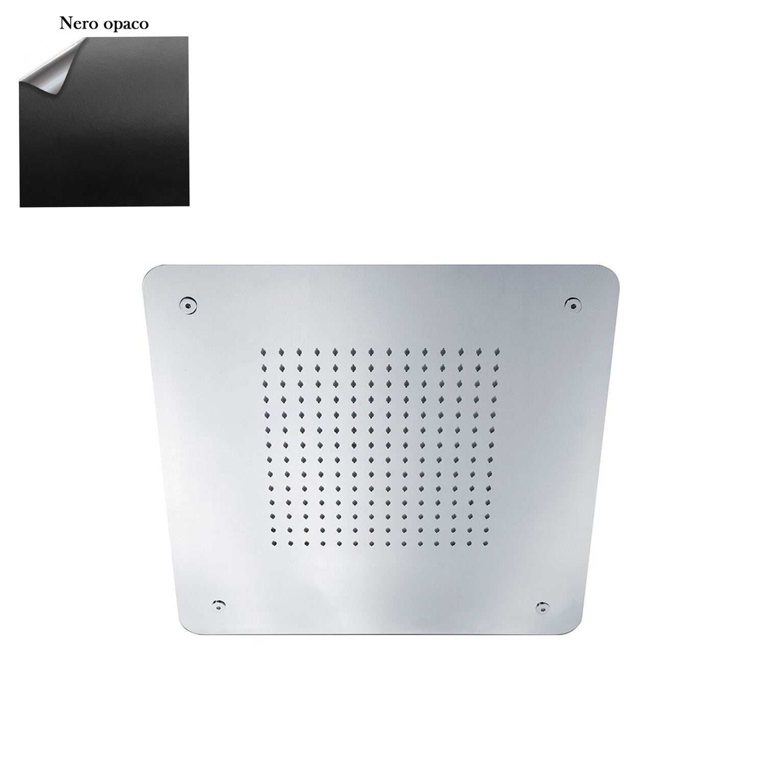 Soffione Rain 40cm in acciaio nero con anticalcare e getto a pioggia di Sphera Docce