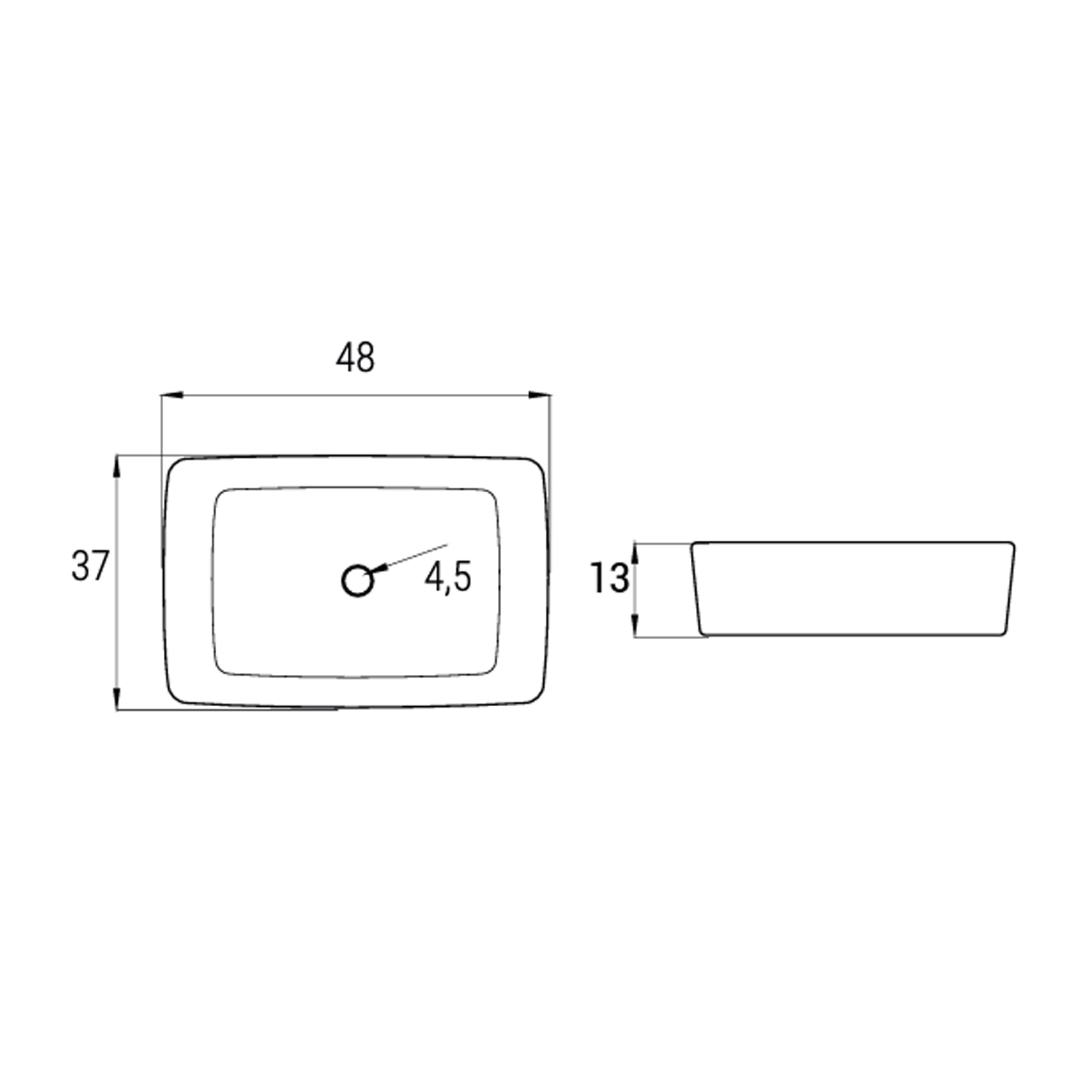 Lavabo da appoggio rettangolare BathCore serie Viva 48x37 cm senza troppopieno - Nero opaco 2