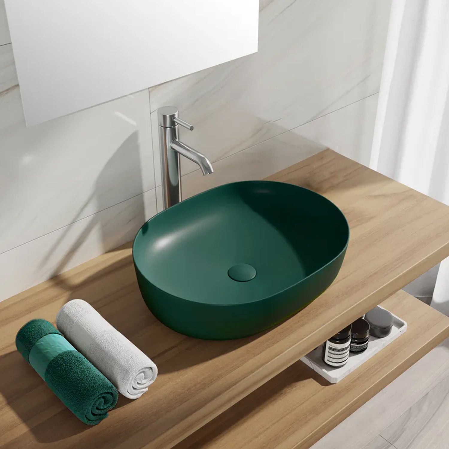 Lavabo da appoggio Slim ovale BathCore serie Viva 49x35,5 cm senza troppopieno - Verde opaco 3