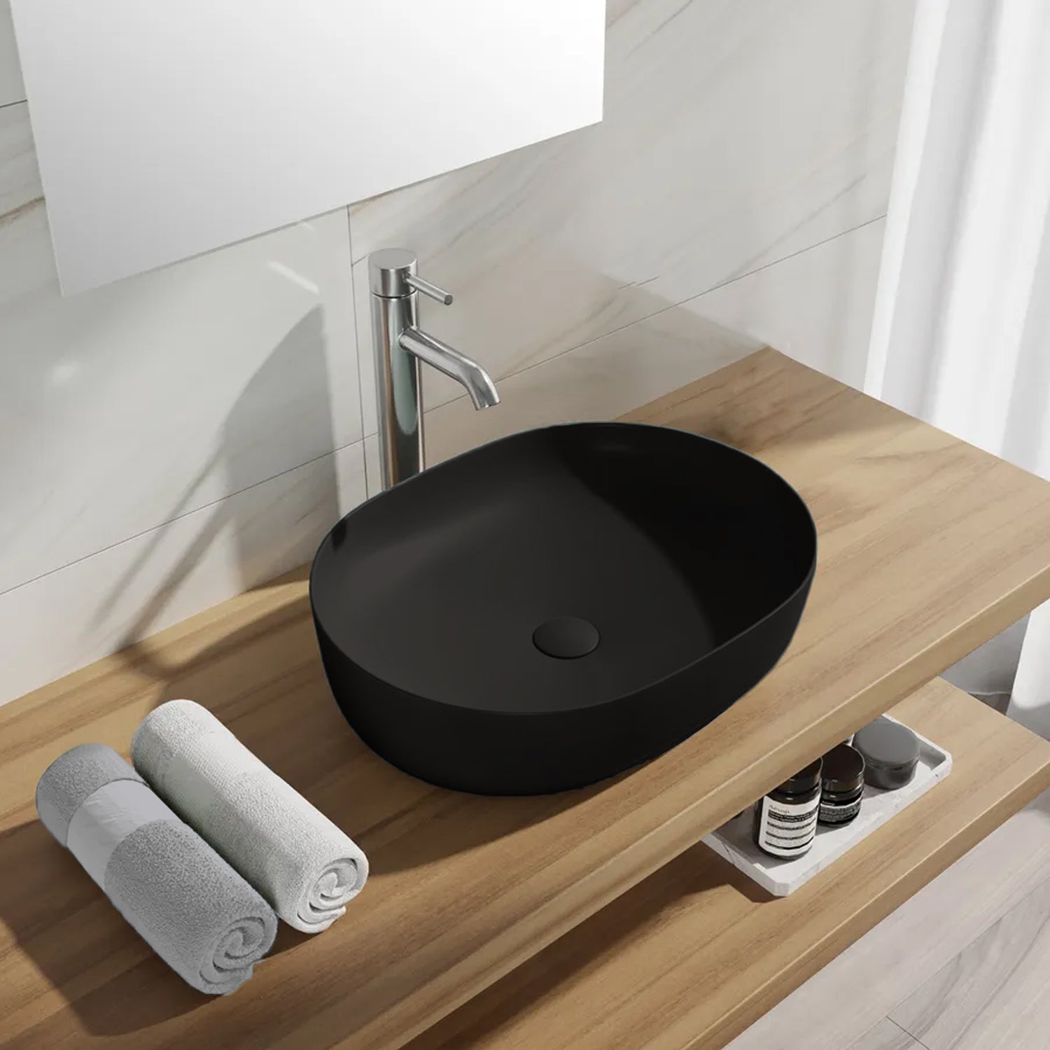 Lavabo da appoggio Slim ovale BathCore serie Viva 49x35,5 cm senza troppopieno - Nero opaco 3