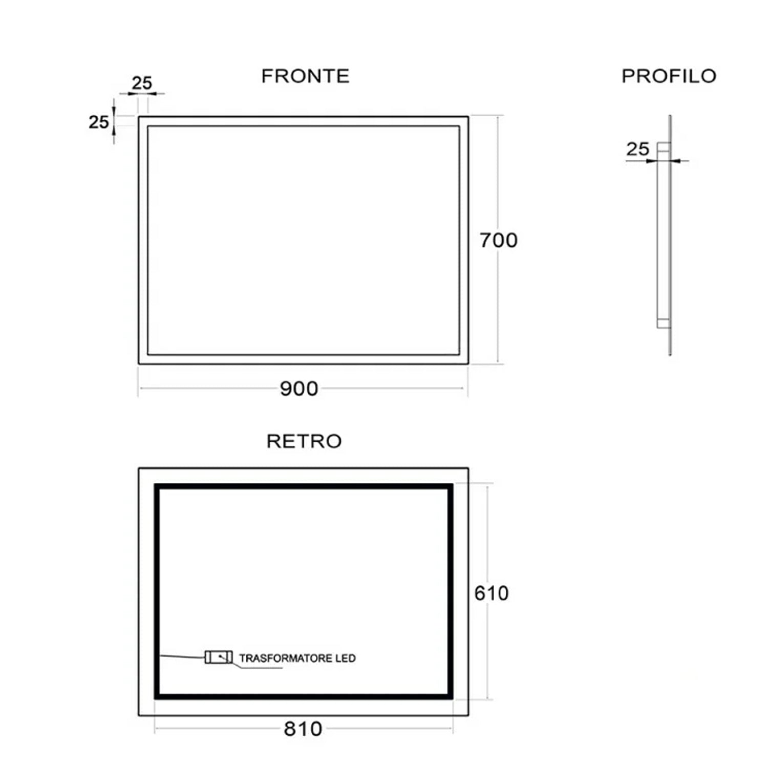 Specchio retroilluminato con cornice LED Cubi&Co modello Siria - 70x90 cm 2