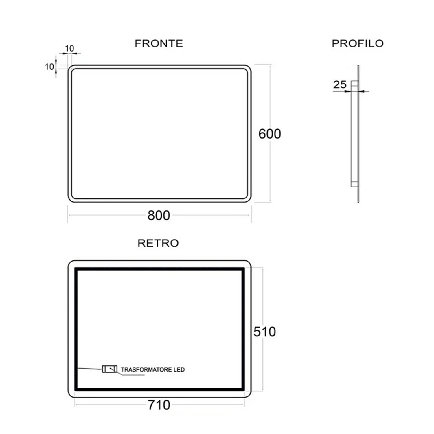 Specchio con bordo LED Cubi&Co modello Venus - 60x80 cm 2