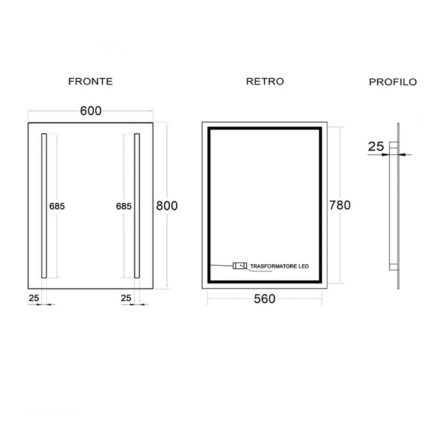 Specchio con strisce LED Cubi&Co modello Twin - 60x80 cm 3