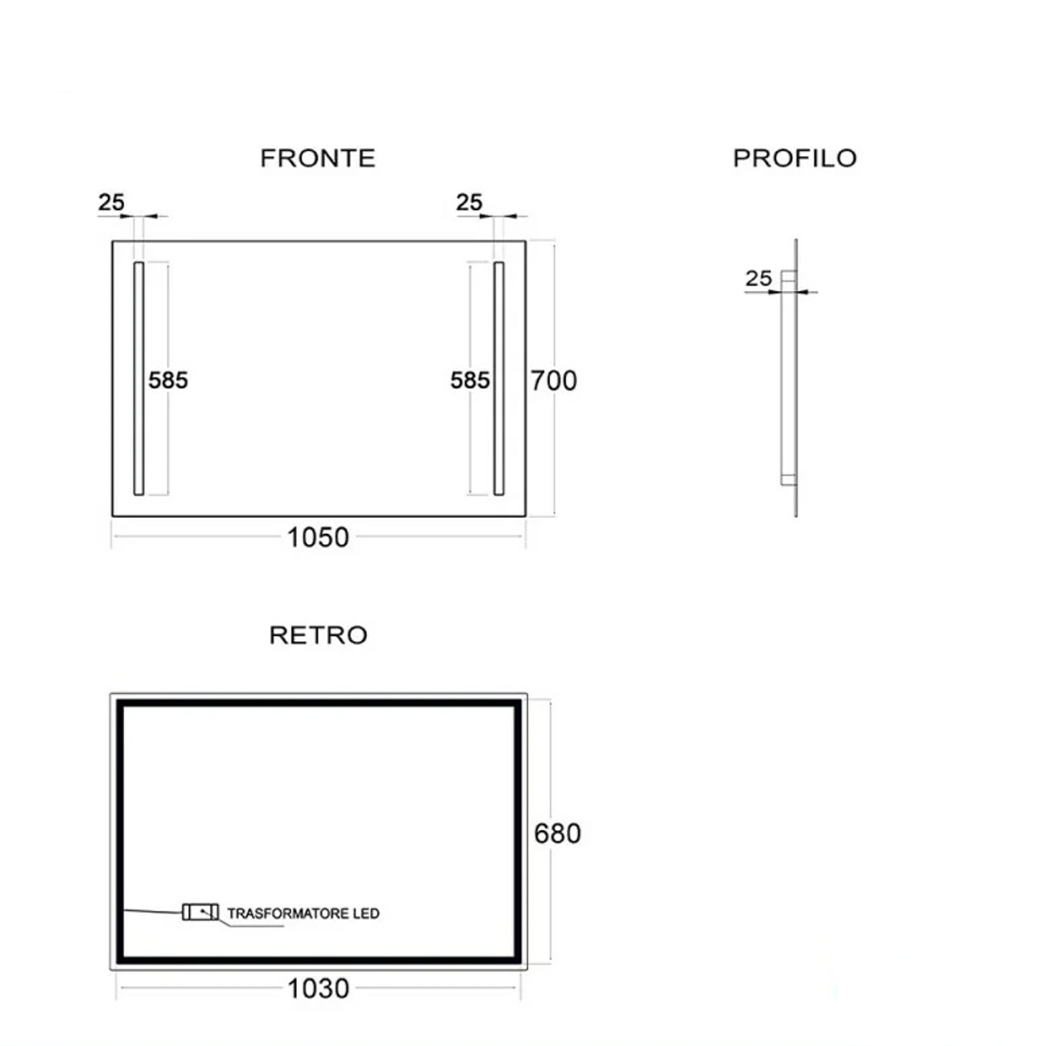 Specchio con strisce LED Cubi&Co modello Twin - 70x105 cm 3
