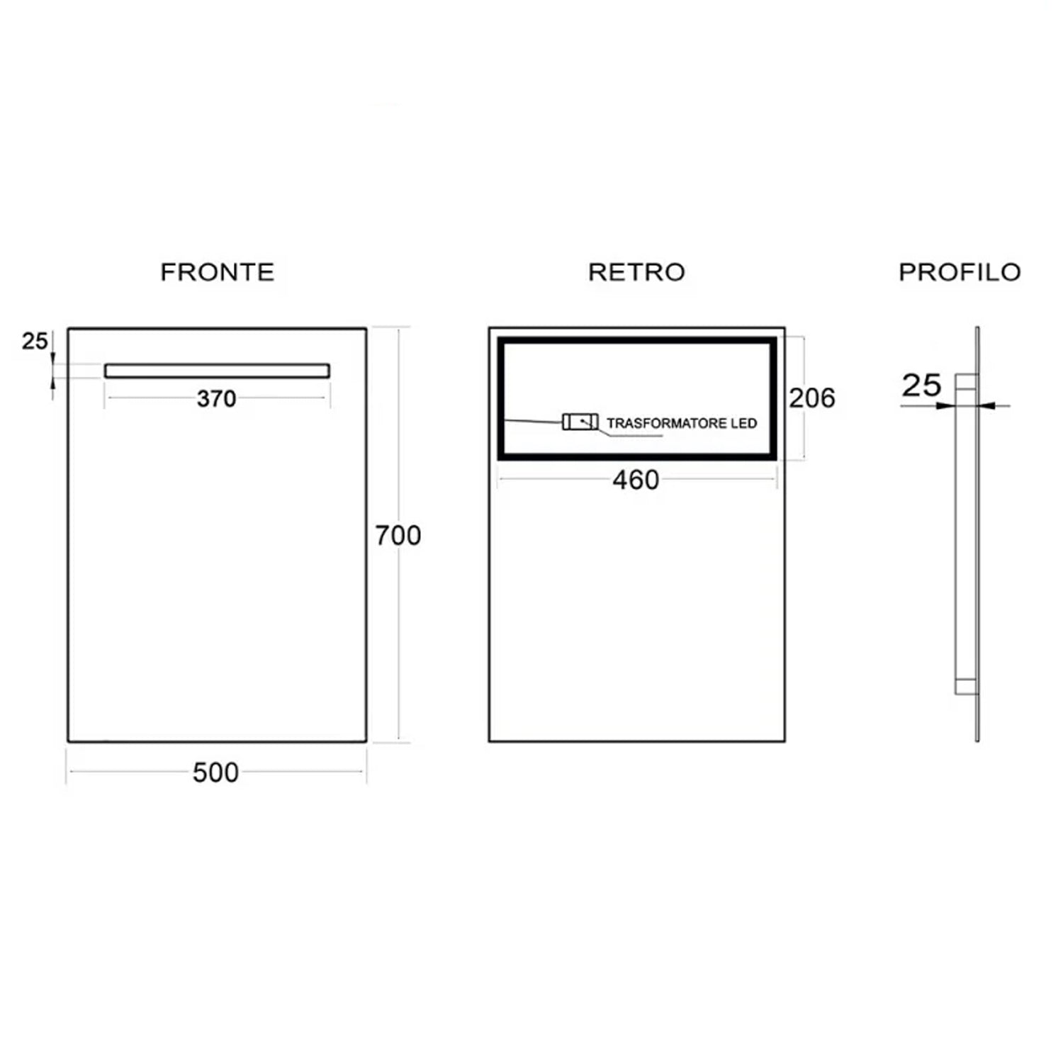Specchio con striscia superiore LED Cubi&Co modello Superior - 50x70 cm 3