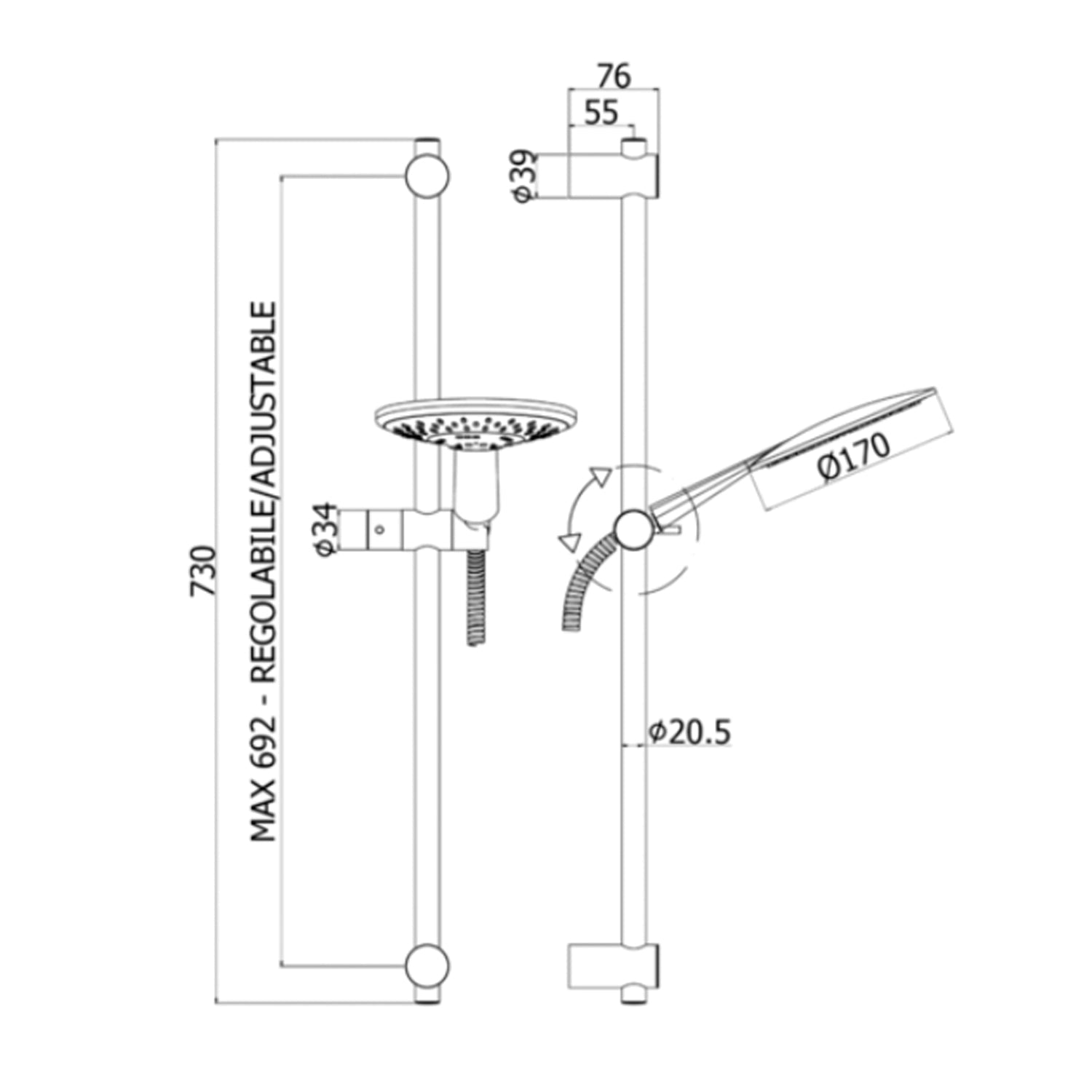 Saliscendi modello Odeon con doccia Odeon in ABS - Cromato by CeramicStore | Lo specialista del tuo bagno