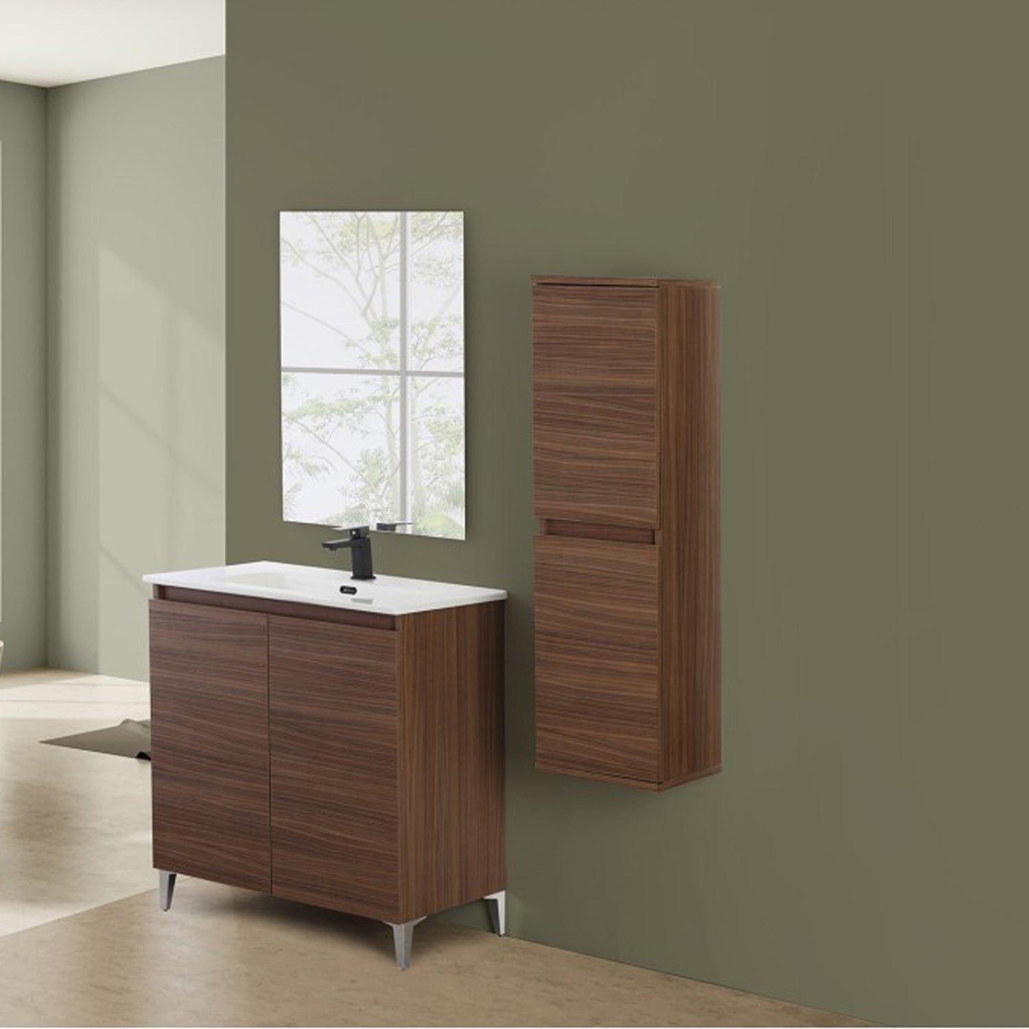 900200 - Mobile bagno a terra Revival 80 cm con lavabo in ceramica e specchio - Noce Canaletto 4