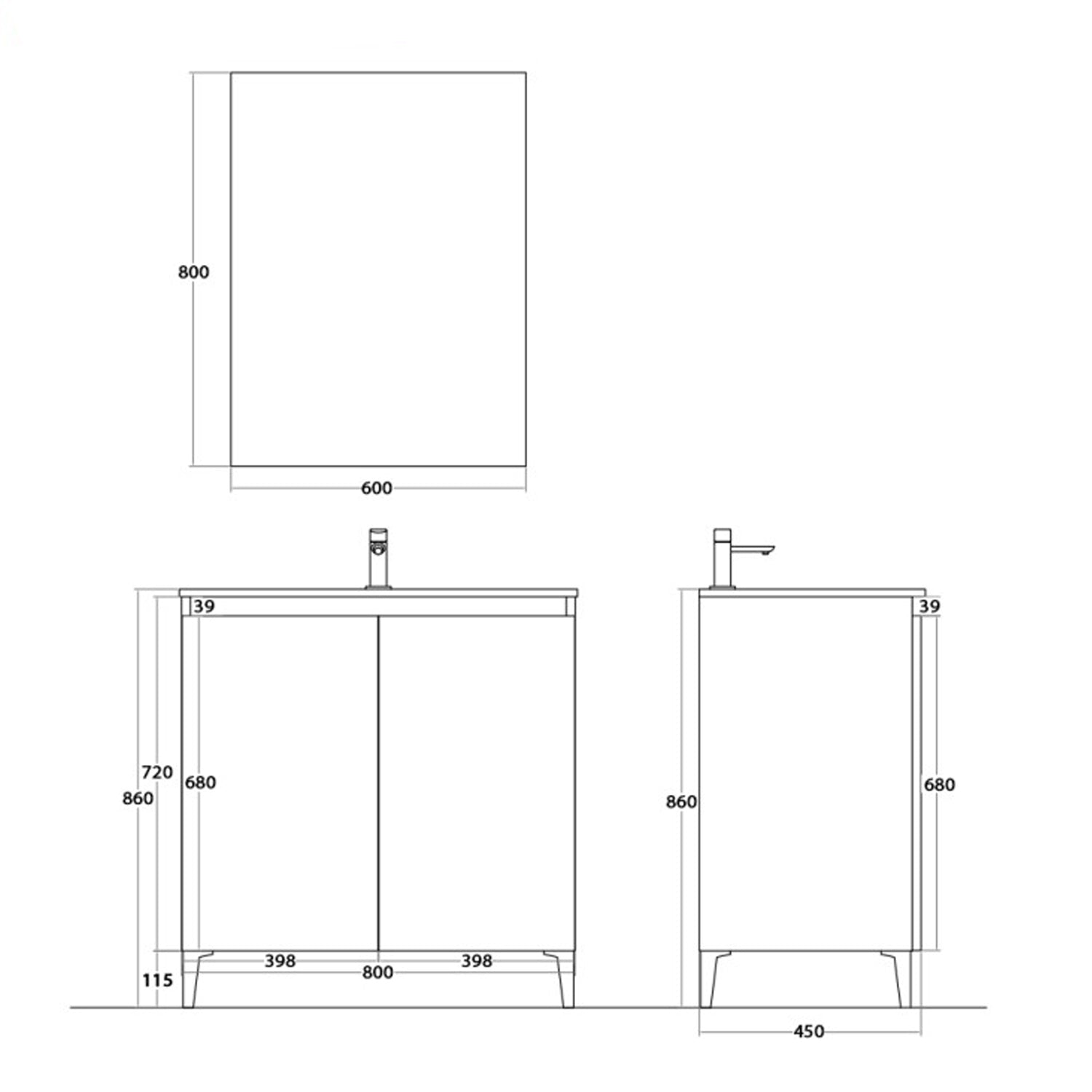 900270 - Mobile bagno a terra Revival 80 cm con lavabo in ceramica e specchio - Bianco Frassinato 3