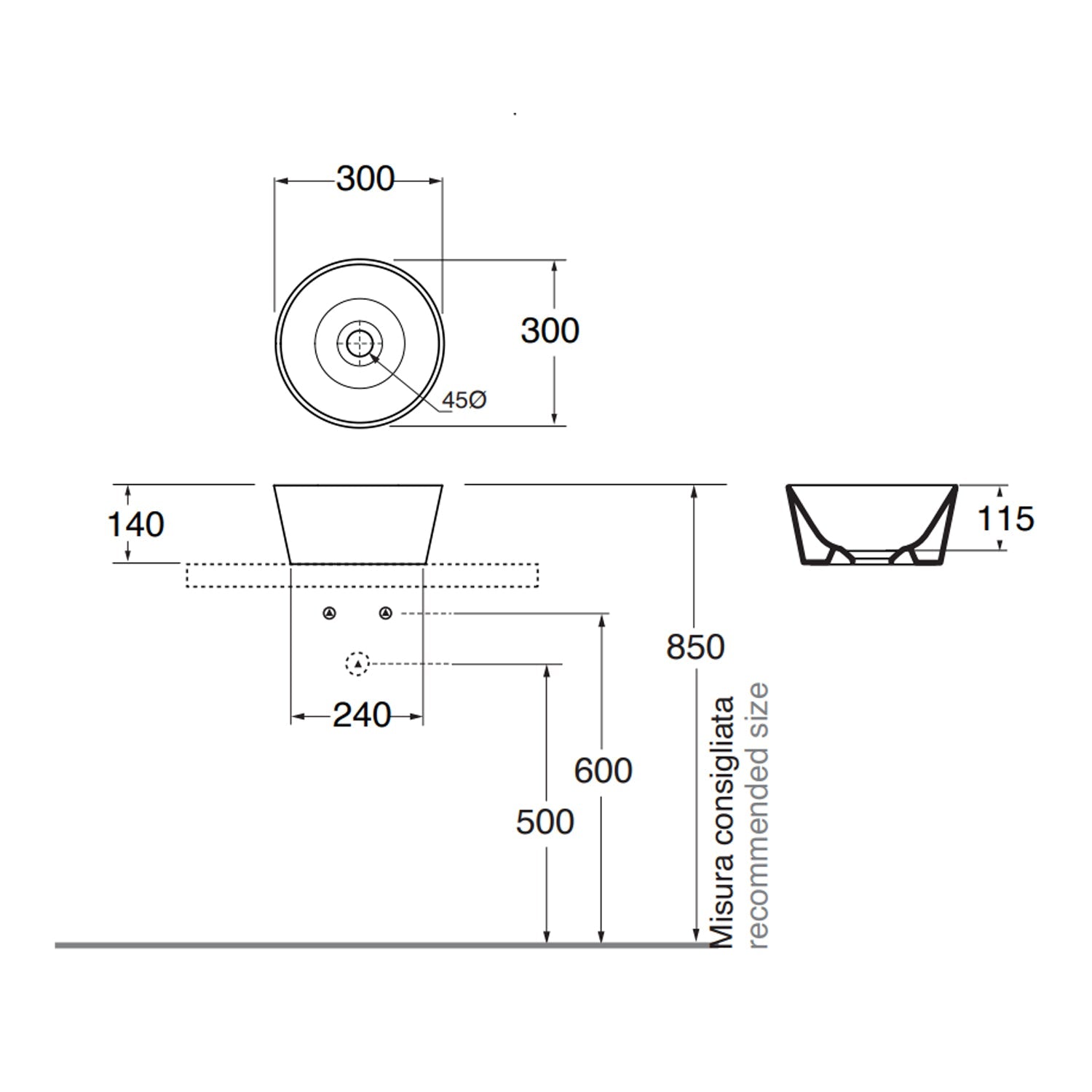 Lavabo rotondo Azzurra serie Forma à¸30x14 cm - Bianco lucido