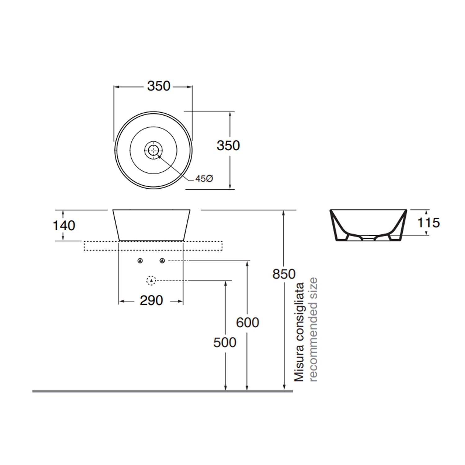  Lavabo rotondo Azzurra serie Forma à¸35x14 cm - Bianco lucido