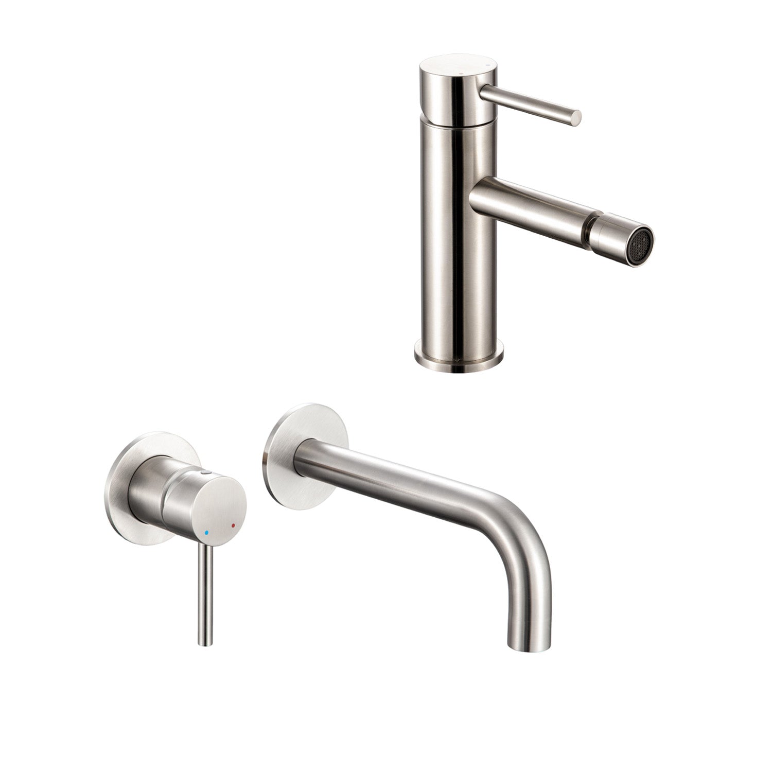 Coppia di miscelatori per lavabo ad incasso e bidet serie TriaSix in acciaio 316 spazzolato by CeramicStore | Lo specialista del tuo bagno