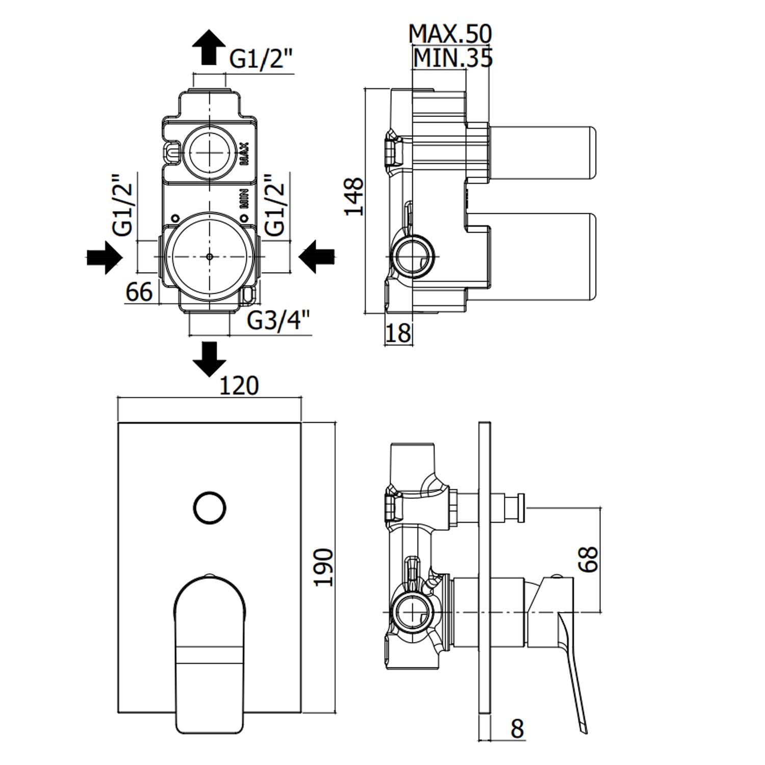  Miscelatore incasso doccia a due uscite con deviatore pneumatico modello Tilt Paffoni bianco opaco by CeramicStore | Lo specialista del tuo bagno