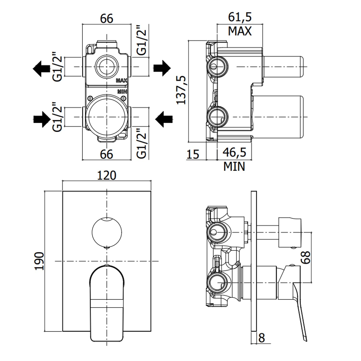  Miscelatore incasso doccia a due uscite con deviatore meccanico modello Tilt Paffoni bianco opaco by CeramicStore | Lo specialista del tuo bagno