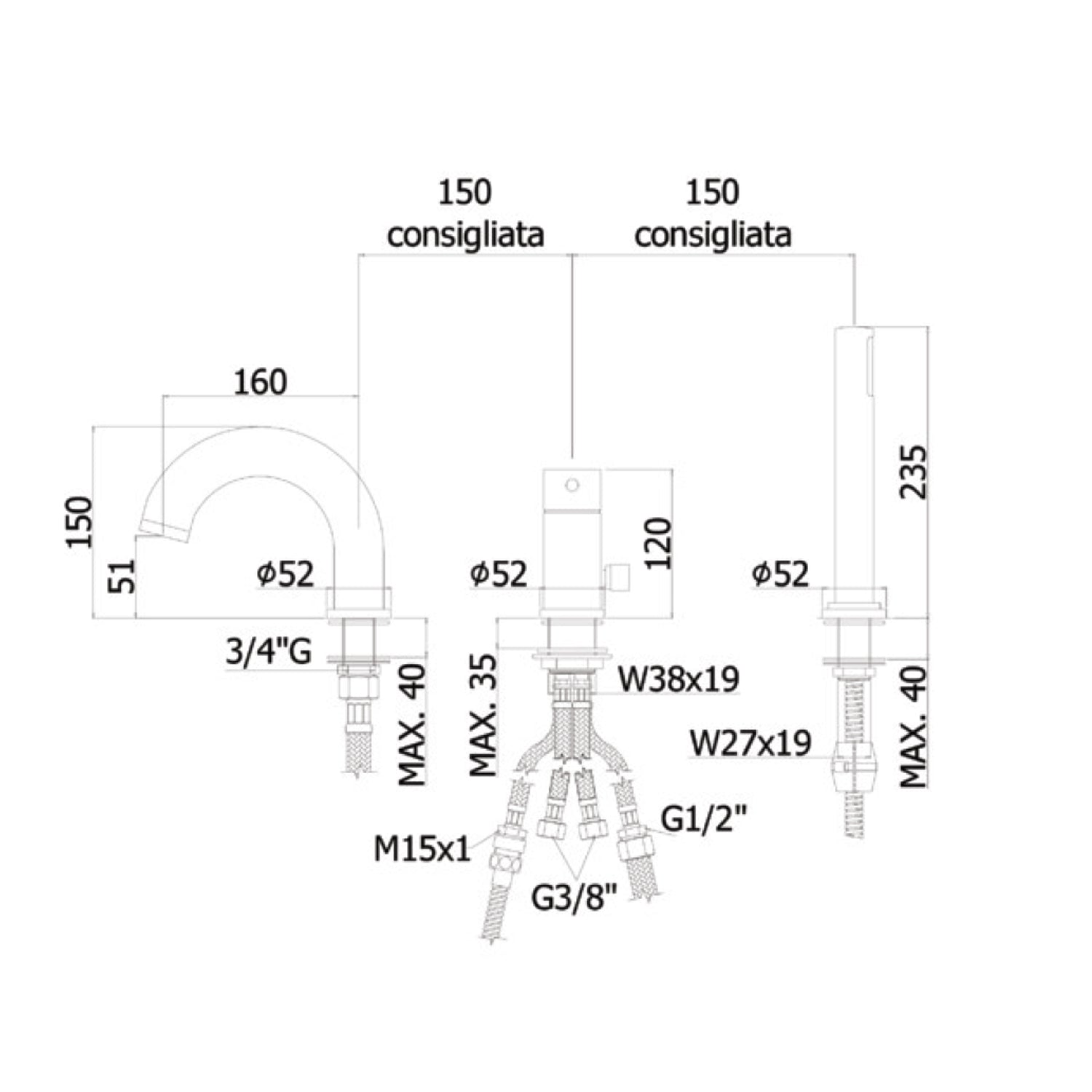  Miscelatore bordo vasca con bocca di erogazione Paffoni Stick SK040LCR by CeramicStore | Lo specialista del tuo bagno