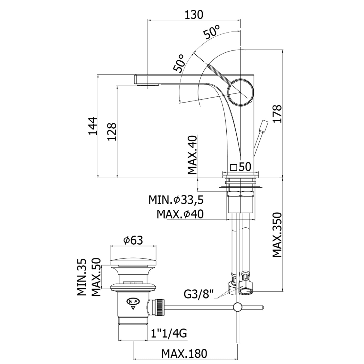  Miscelatore lavabo Paffoni Rock ottone cromato con scarico automatico 1''1/4G by CeramicStore | Lo specialista del tuo bagno