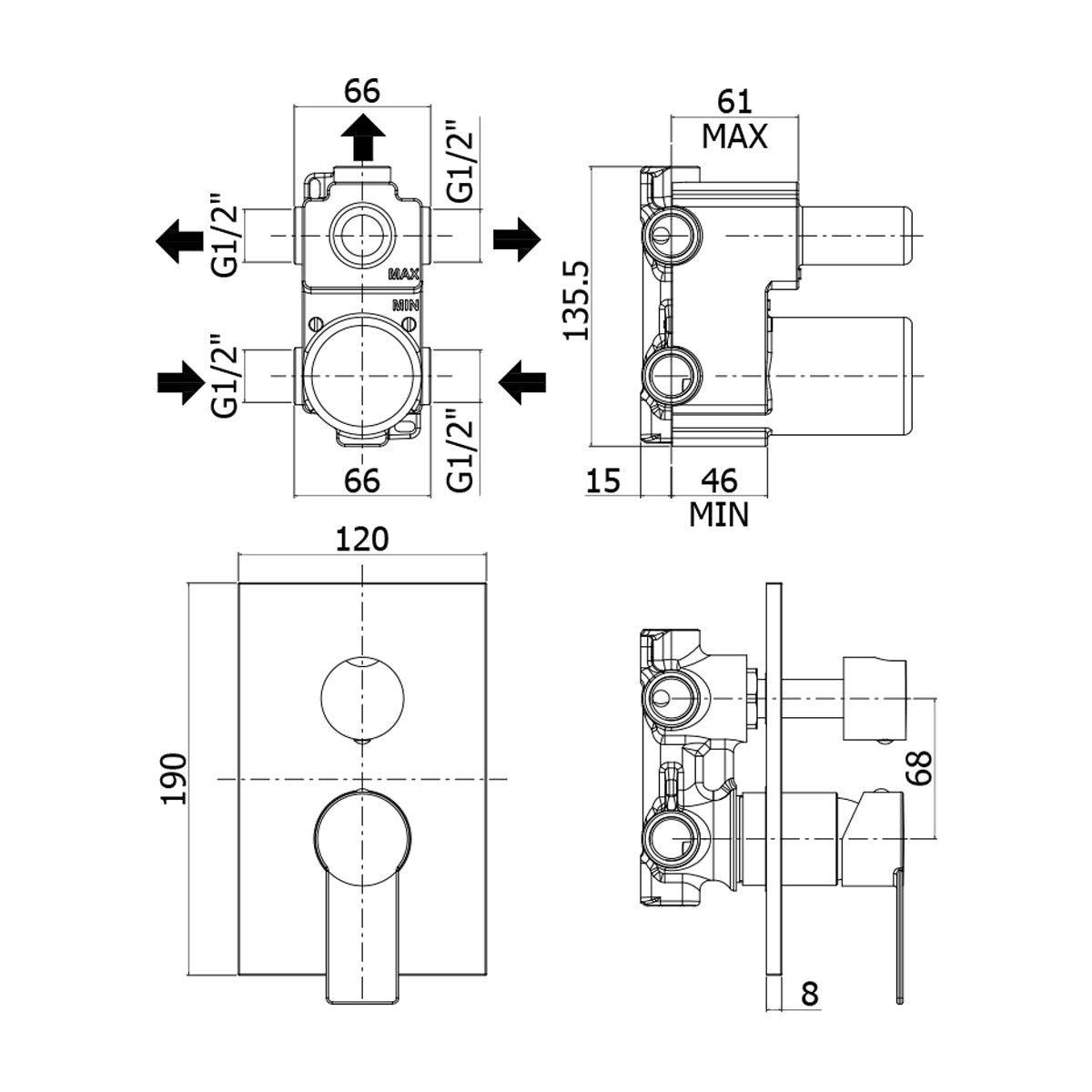  Miscelatore incasso doccia 3 uscite Paffoni Tango 120x190 mm Cromo con piastra in acciaio by CeramicStore | Lo specialista del tuo bagno